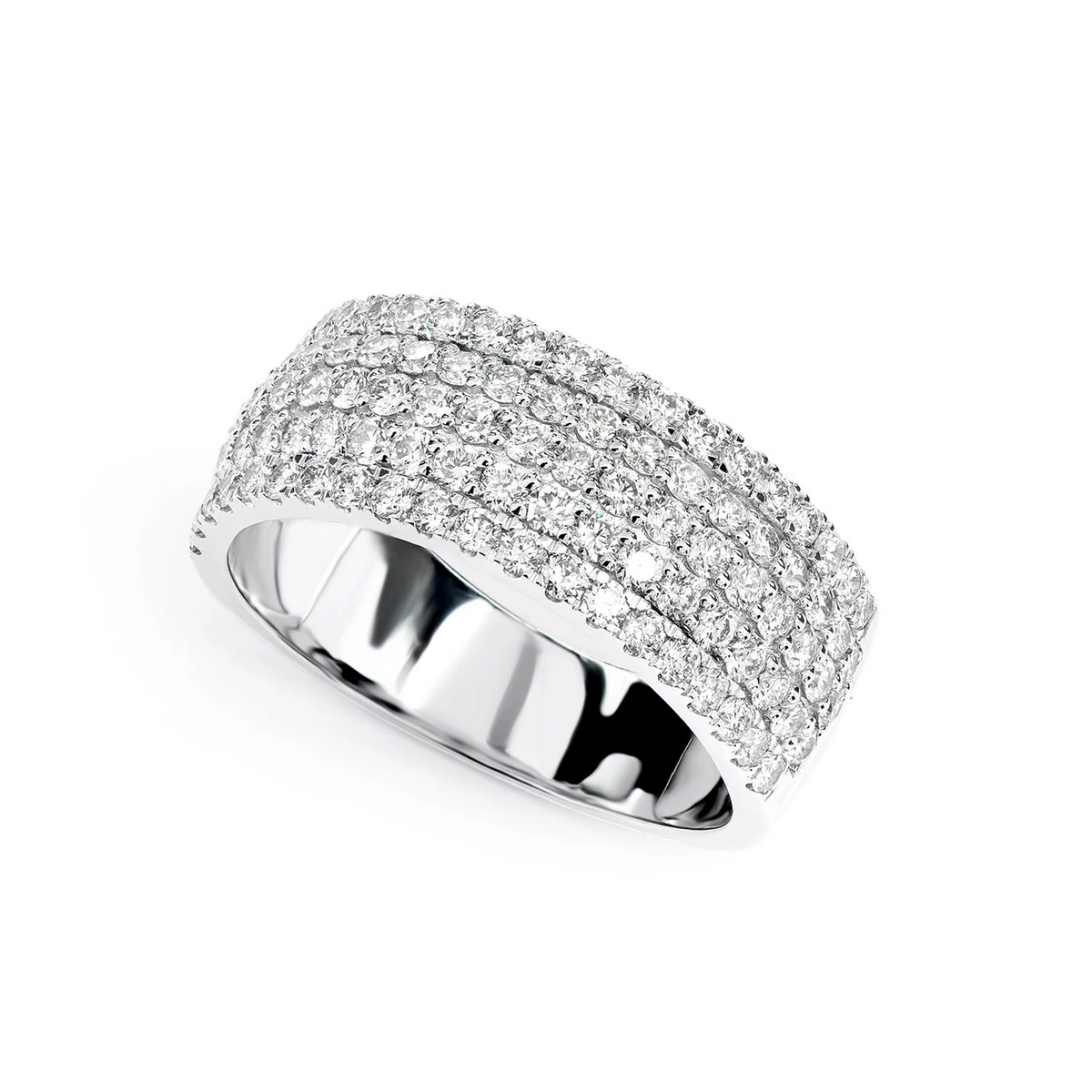 Multi Row French Pave Diamond Ring 14k in white gold, angled view