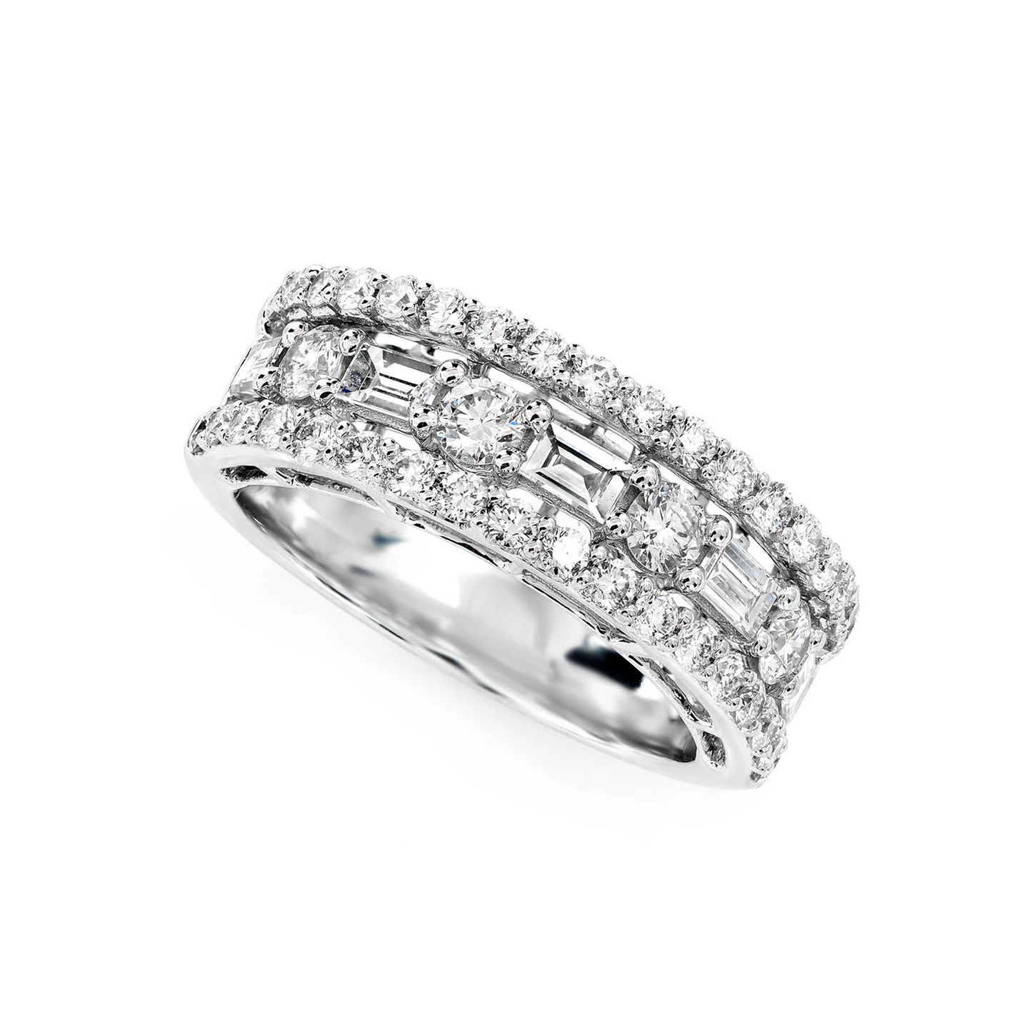 Round and Baguette Bridge Diamond Band Ring