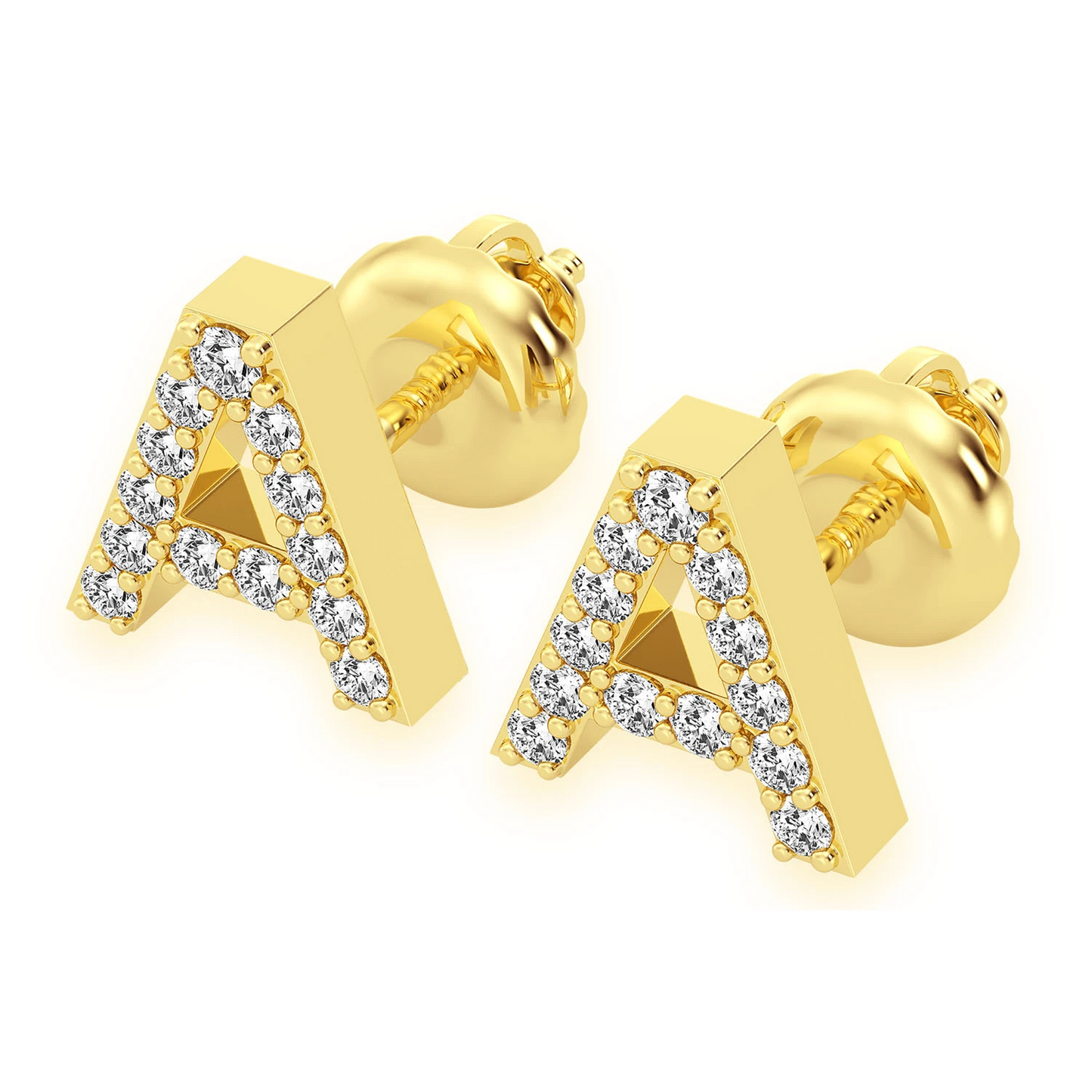 Any Letter Diamond Stud Earrings in 14K yellow gold, side view