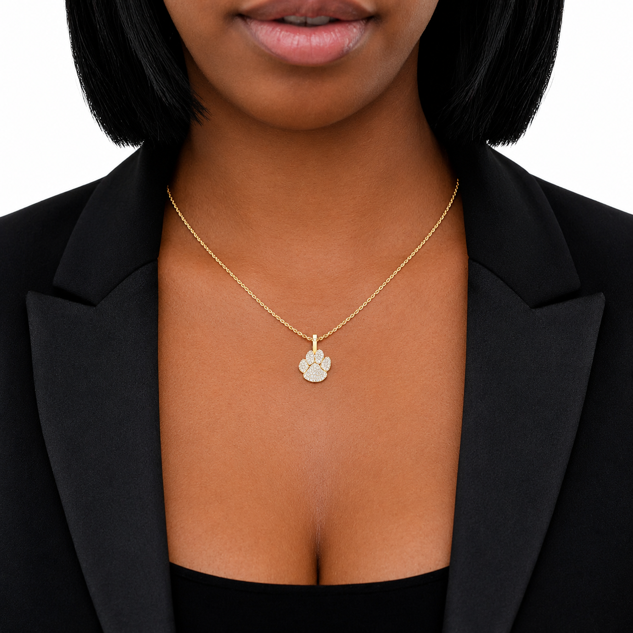 Dog Paw Diamond Pendant in 14K yellow gold, angled view