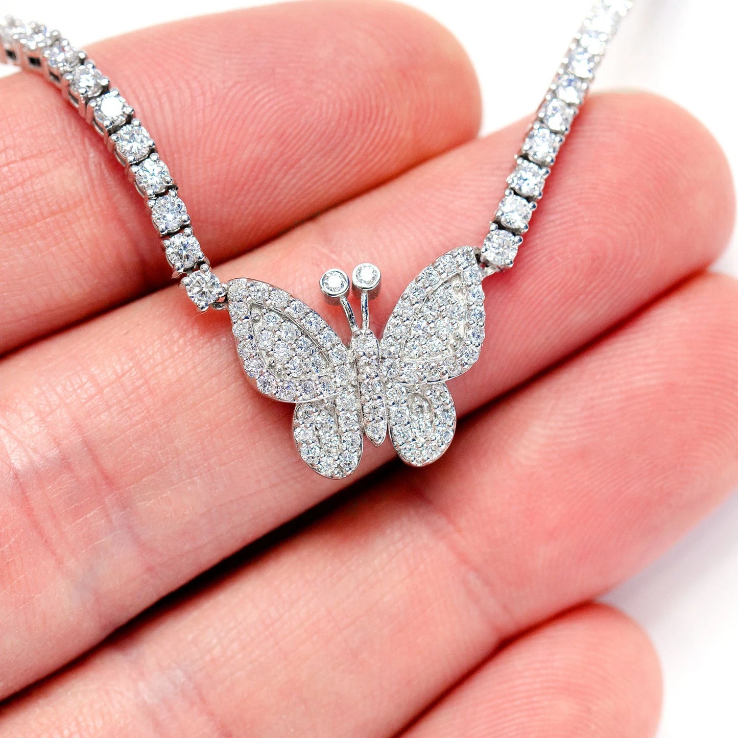 Sterling Silver Butterfly Lab Diamond Tennis Necklace