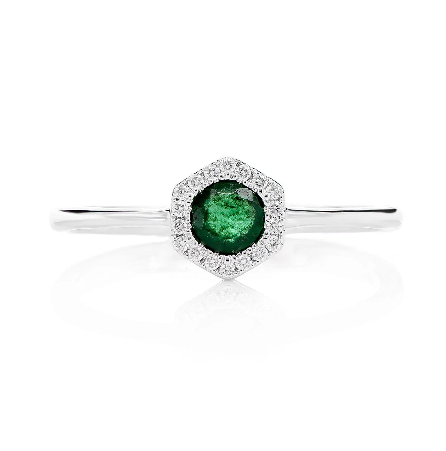 Emerald and Diamond Hexagon Halo Ring