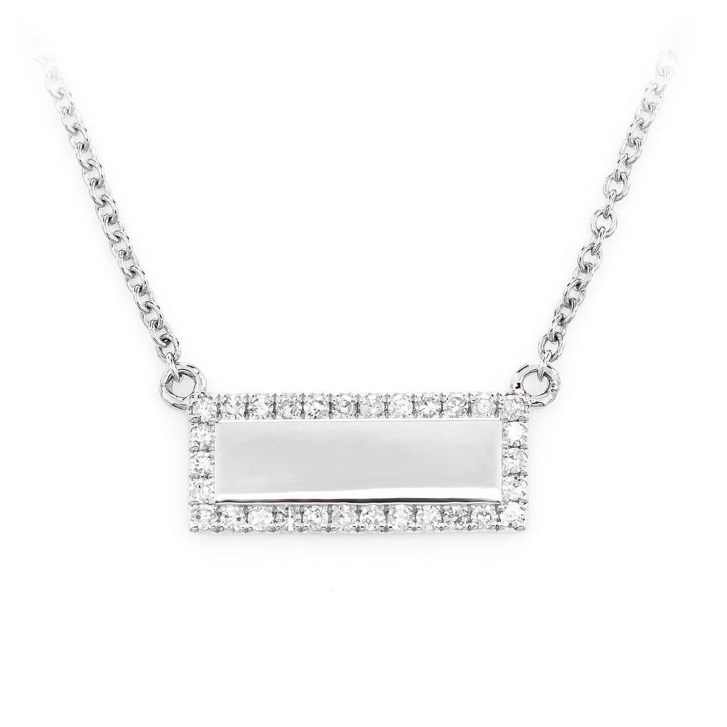 Engravable Diamond Nameplate Necklace in 14K white gold, front view