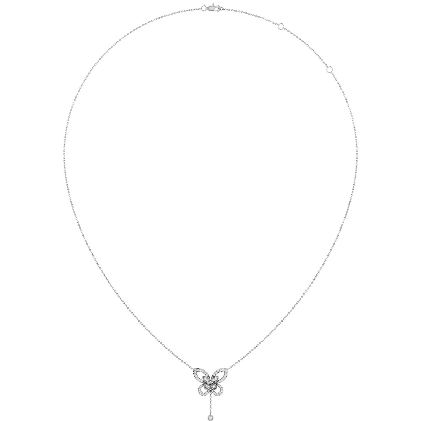 Butterfly Diamond Necklace in 14K white gold, angled view