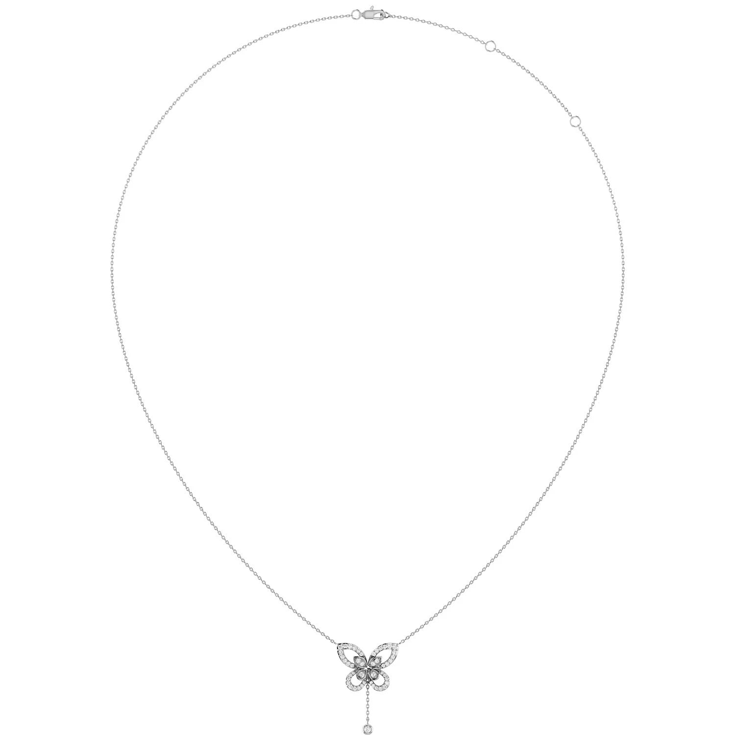Butterfly Diamond Necklace in 14K white gold, angled view