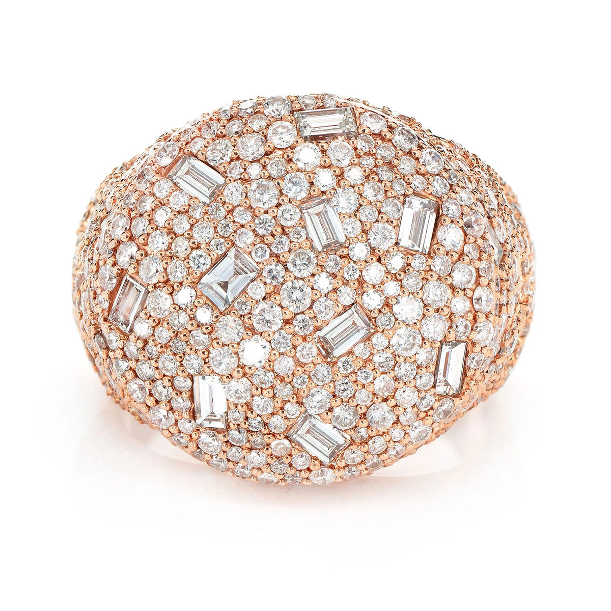 Round Gypsy Baguette Diamond Signet Ring