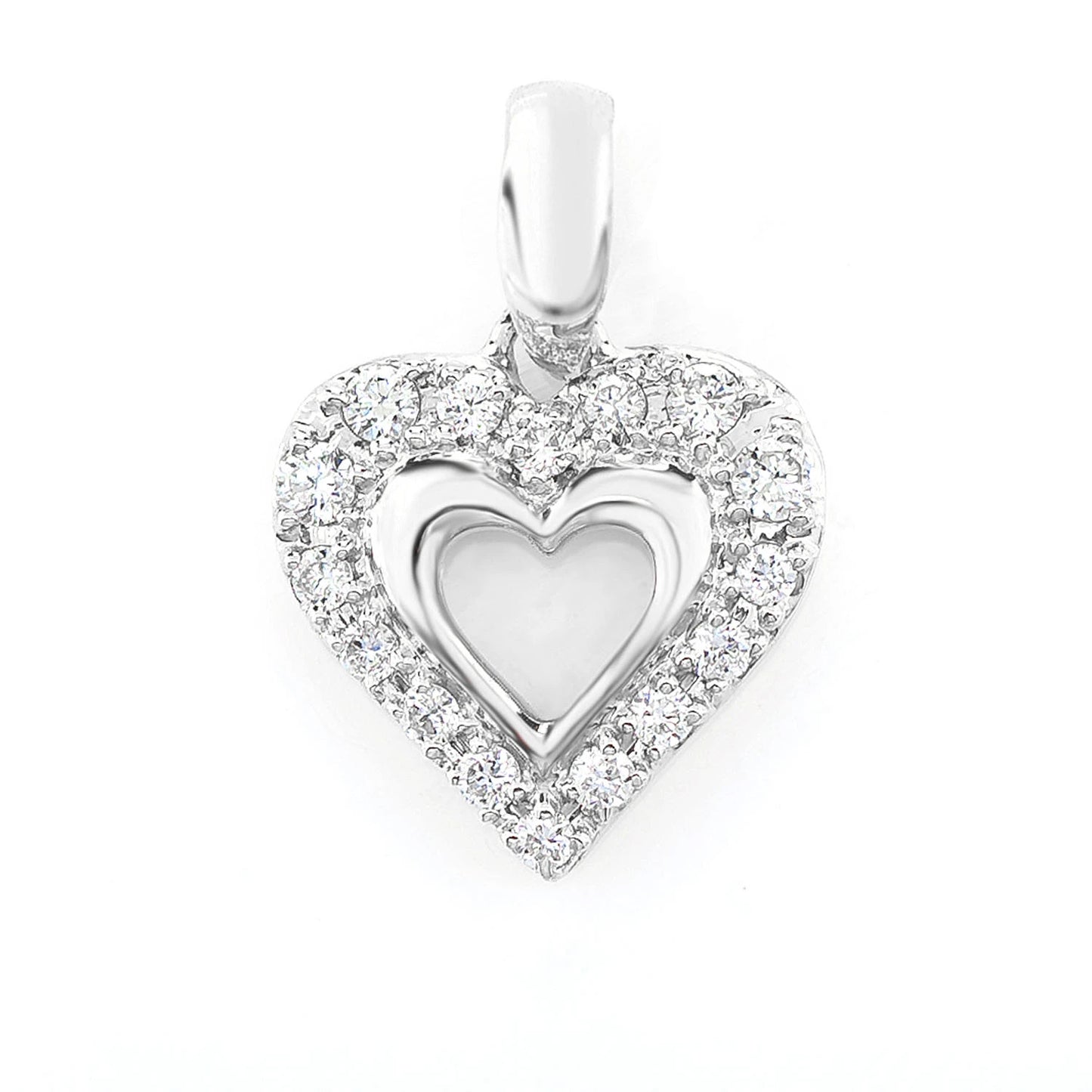 Open Heart Halo Diamond Pendant in 14K white gold, front view