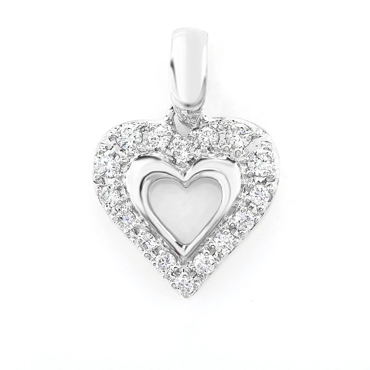 Open Heart Halo Diamond Pendant in 14K white gold, front view