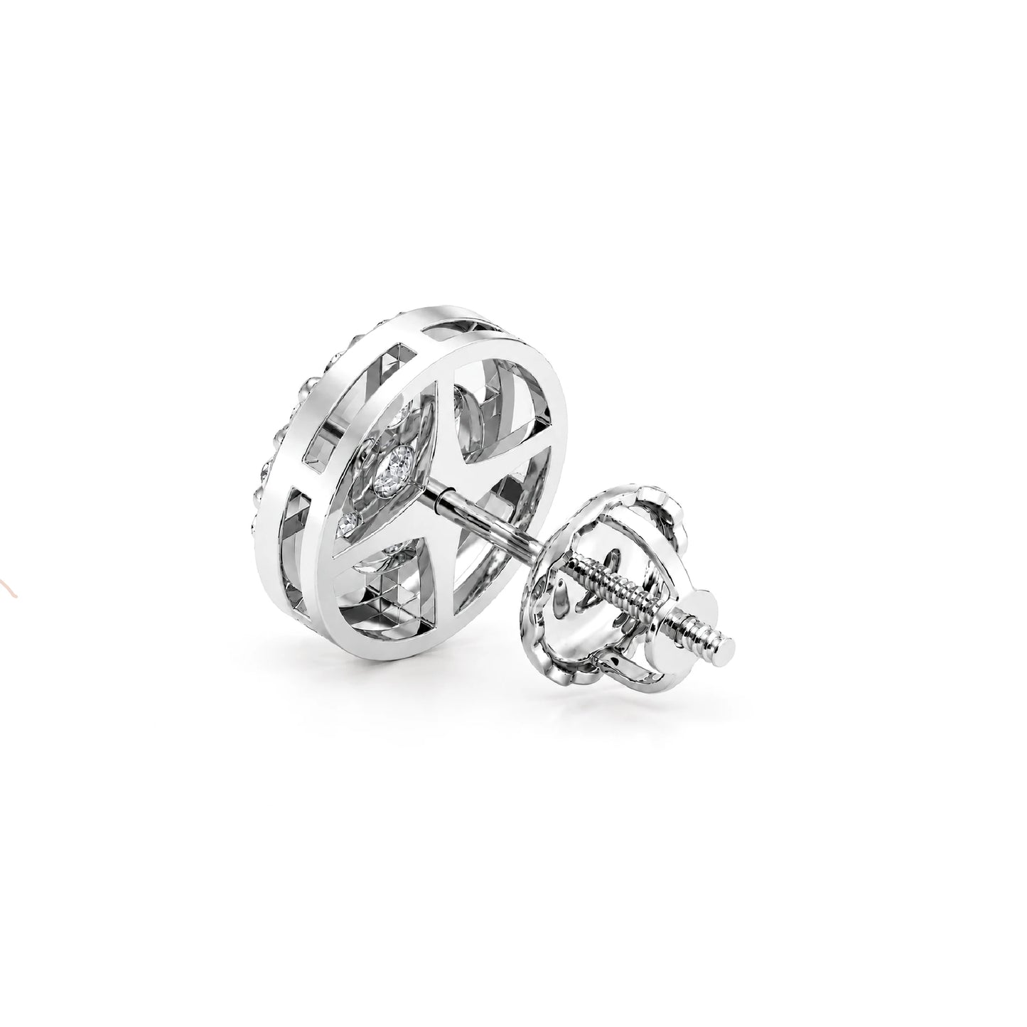 Halo Flower Diamond Studs in 14K white gold, 1.50ctw, side view