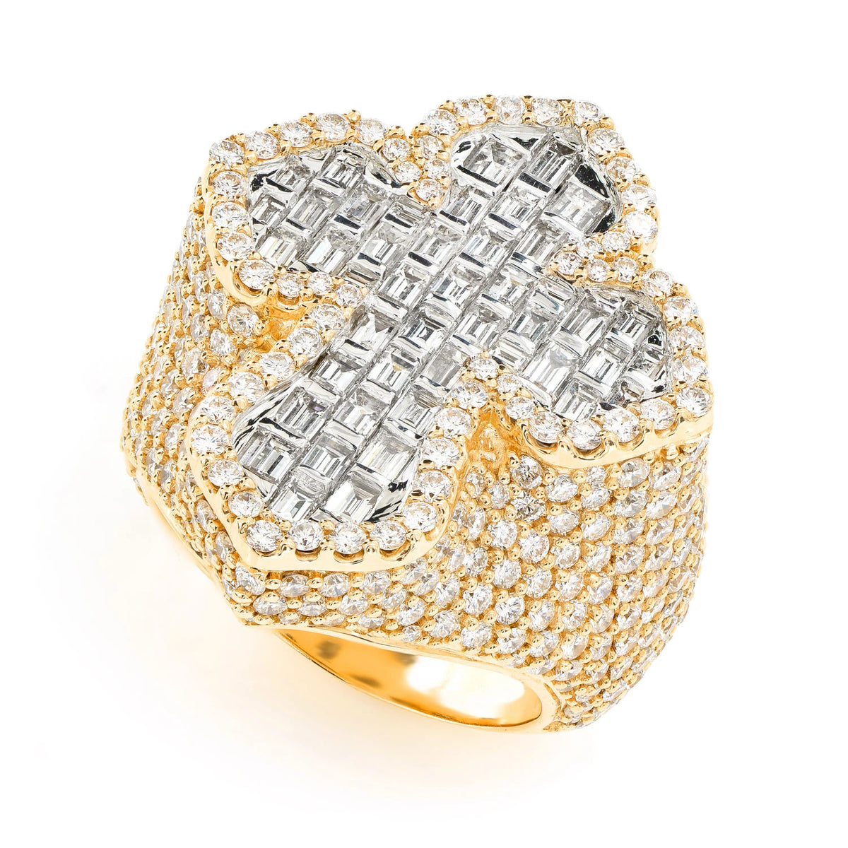 Deluxe Baguette Border Diamond Cross Signet Ring