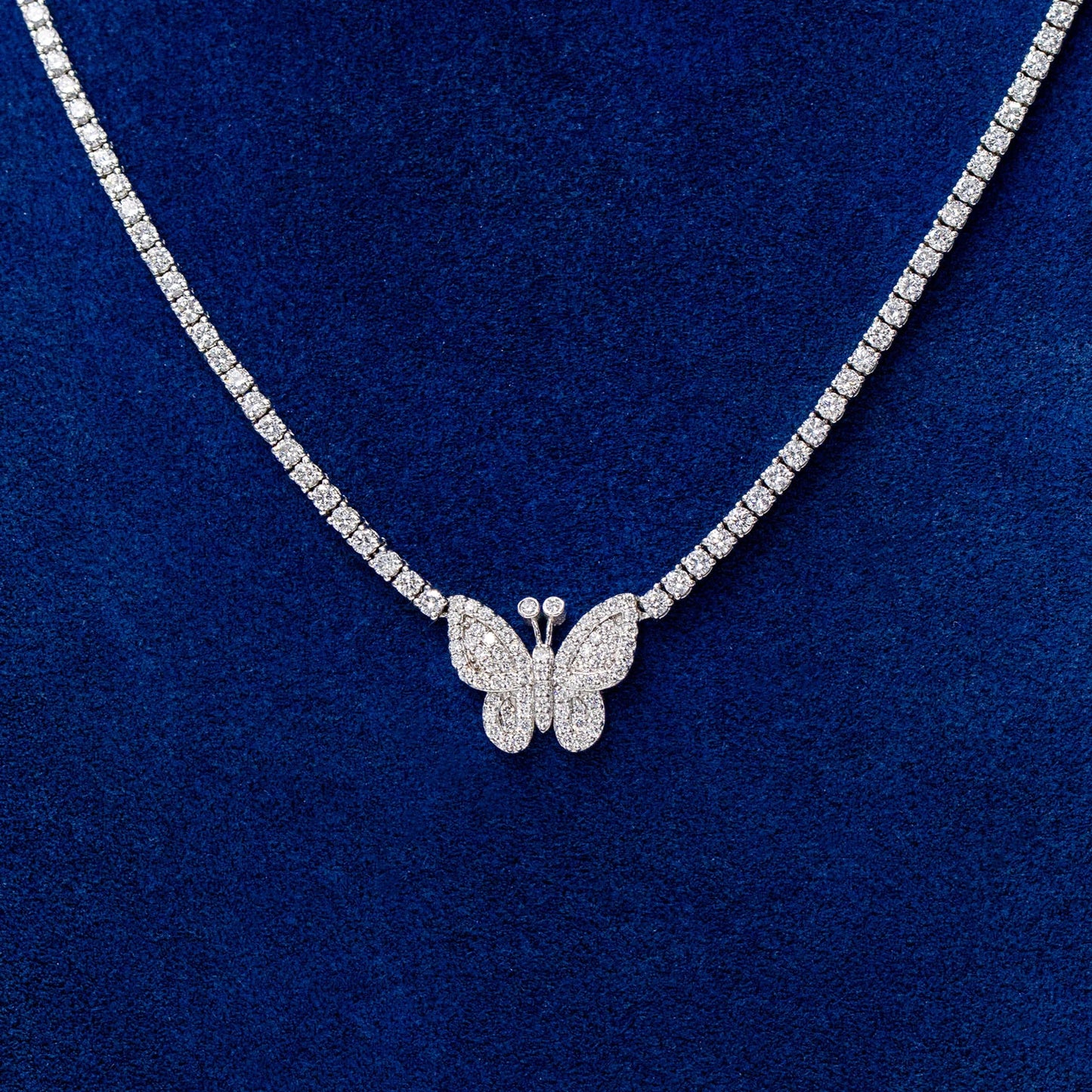 Sterling Silver Butterfly Lab Diamond Tennis Necklace