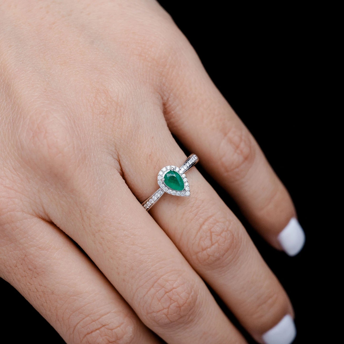 Pear Emerald Gemstone and Diamond Halo Ring