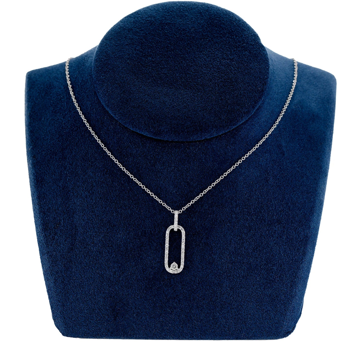 Open Oval Abstract Diamond Necklace in 14K white gold, angled view