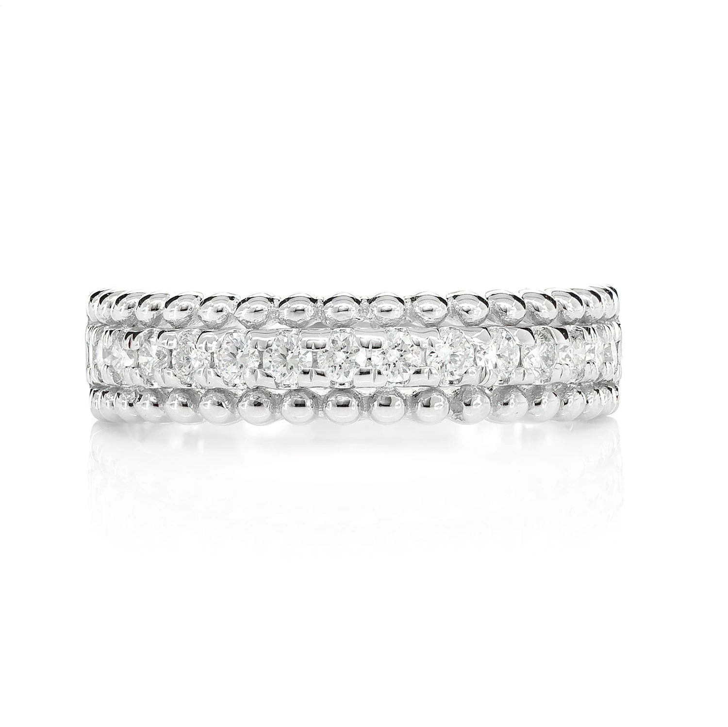 Beaded Border Diamond Band in 14K white gold, front view