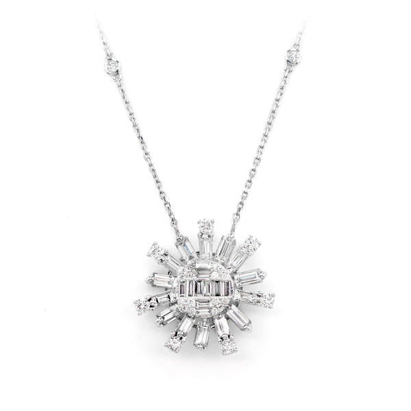 Baguette Diamond Sunburst Necklace