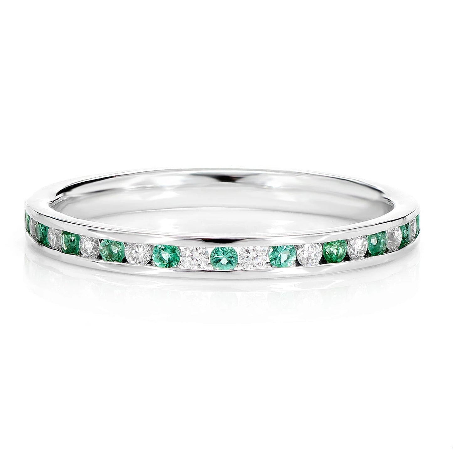 Emerald and Diamond Channel Set Band Ring