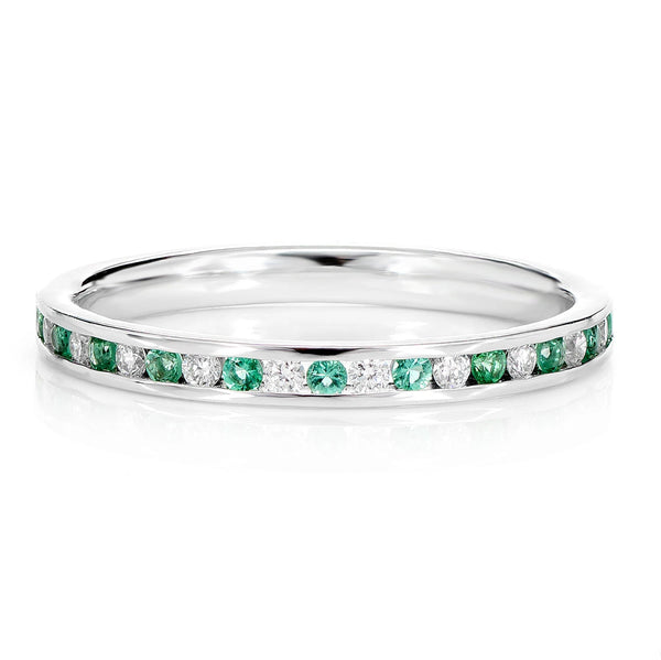 Emerald and Diamond Channel Set Band Ring