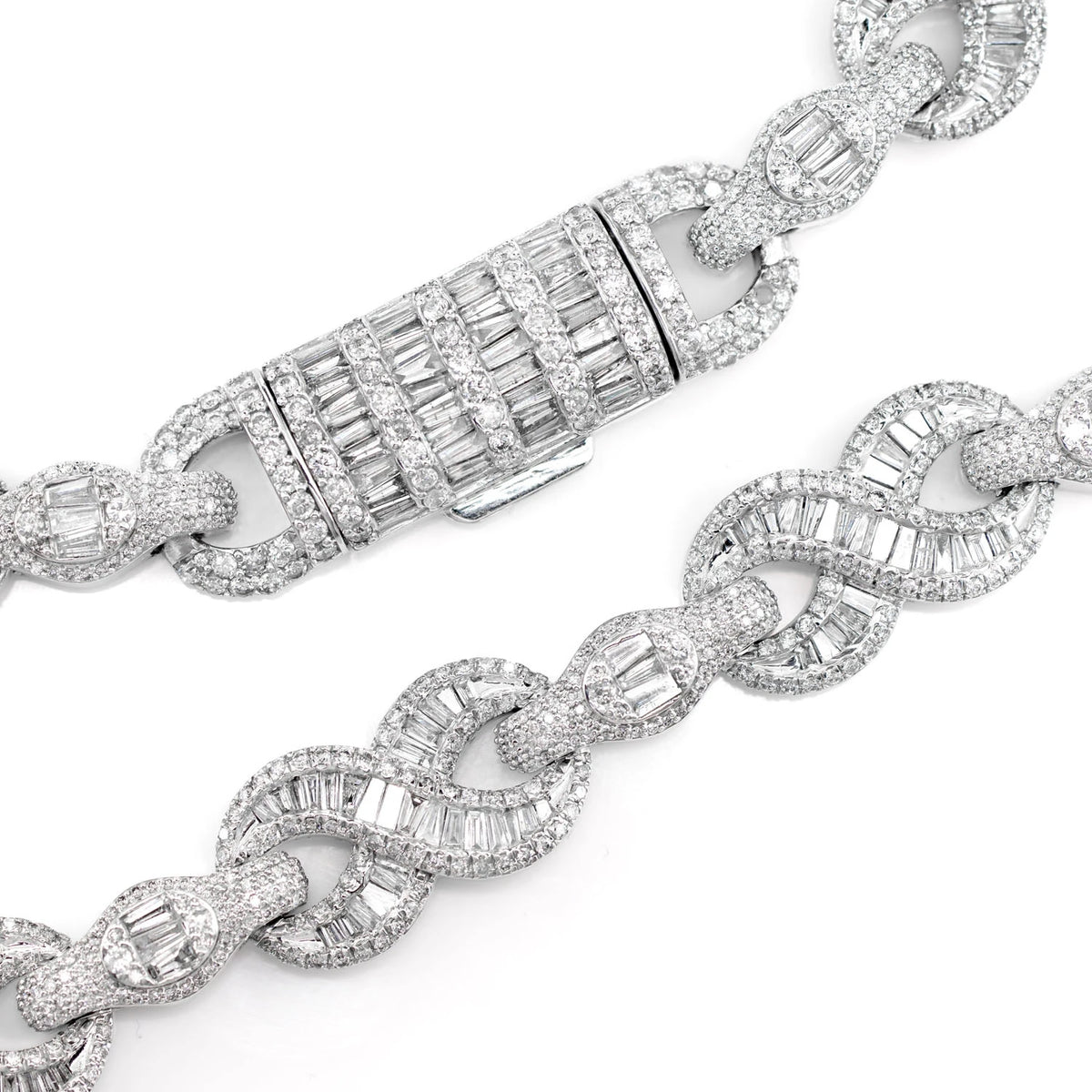 Baguette and Round Diamond Infinity Link Necklace