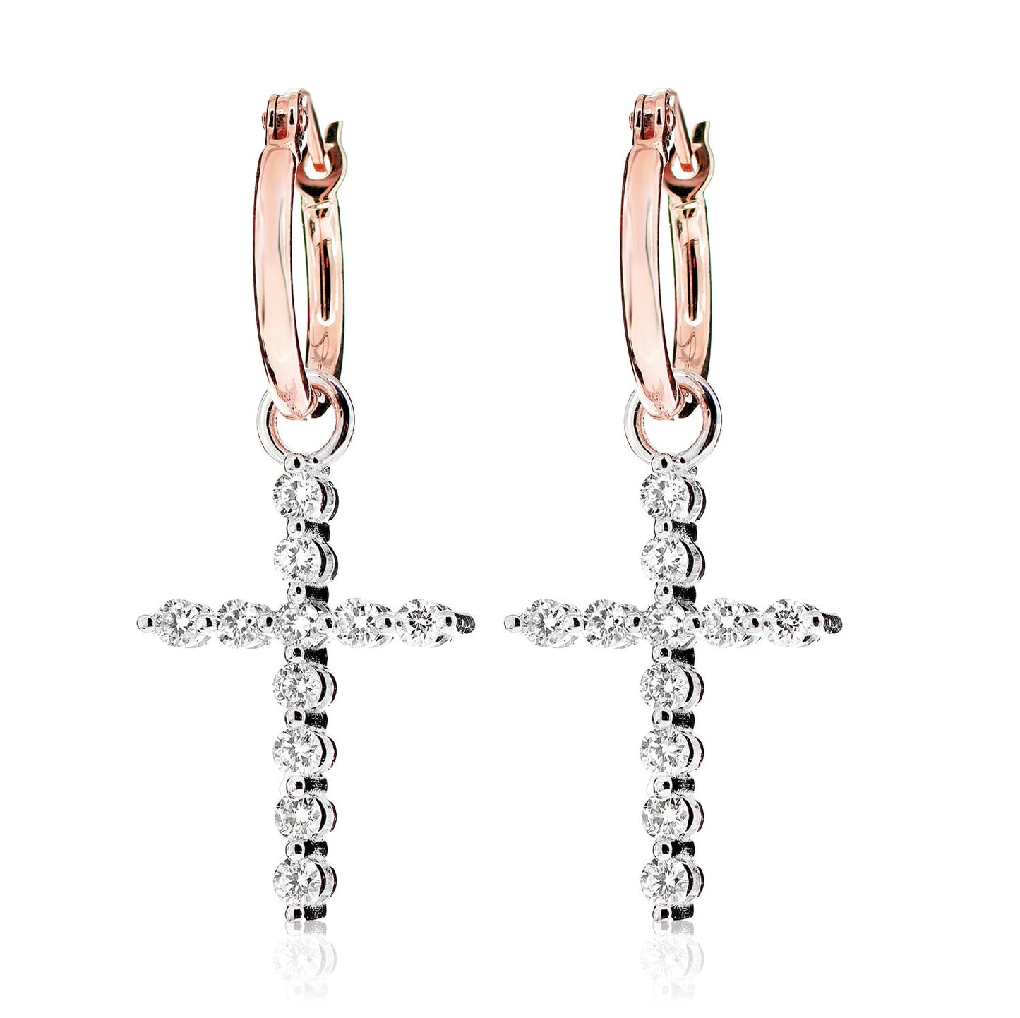 Plain Hoop Earrings Dangling Diamond Cross Earrings