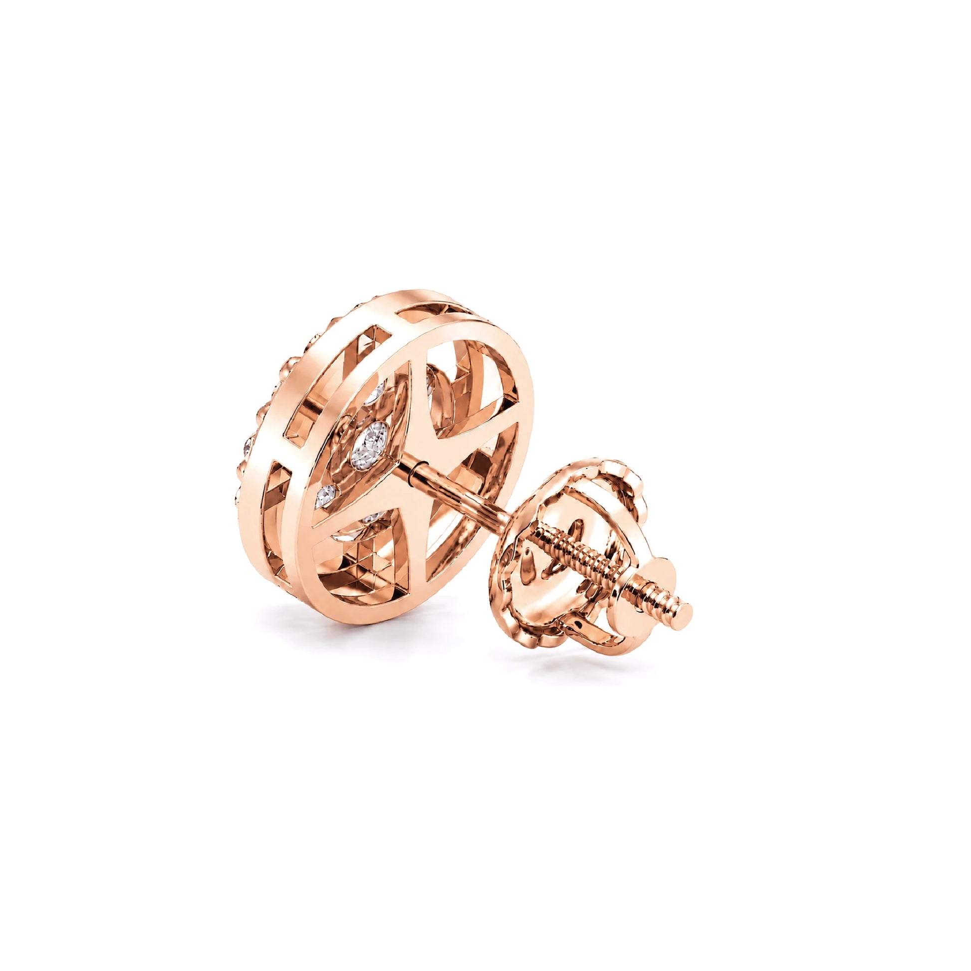 Halo Flower Diamond Studs in 14K rose gold, 1.50ctw, side view