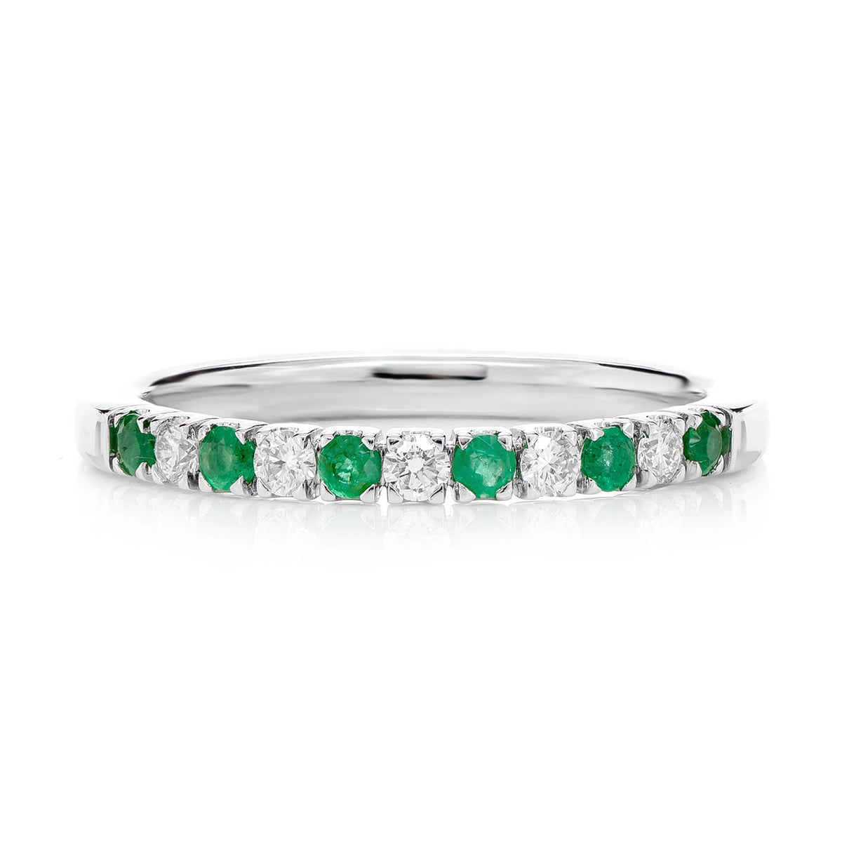 Emerald and Diamond Single Row Band Ring