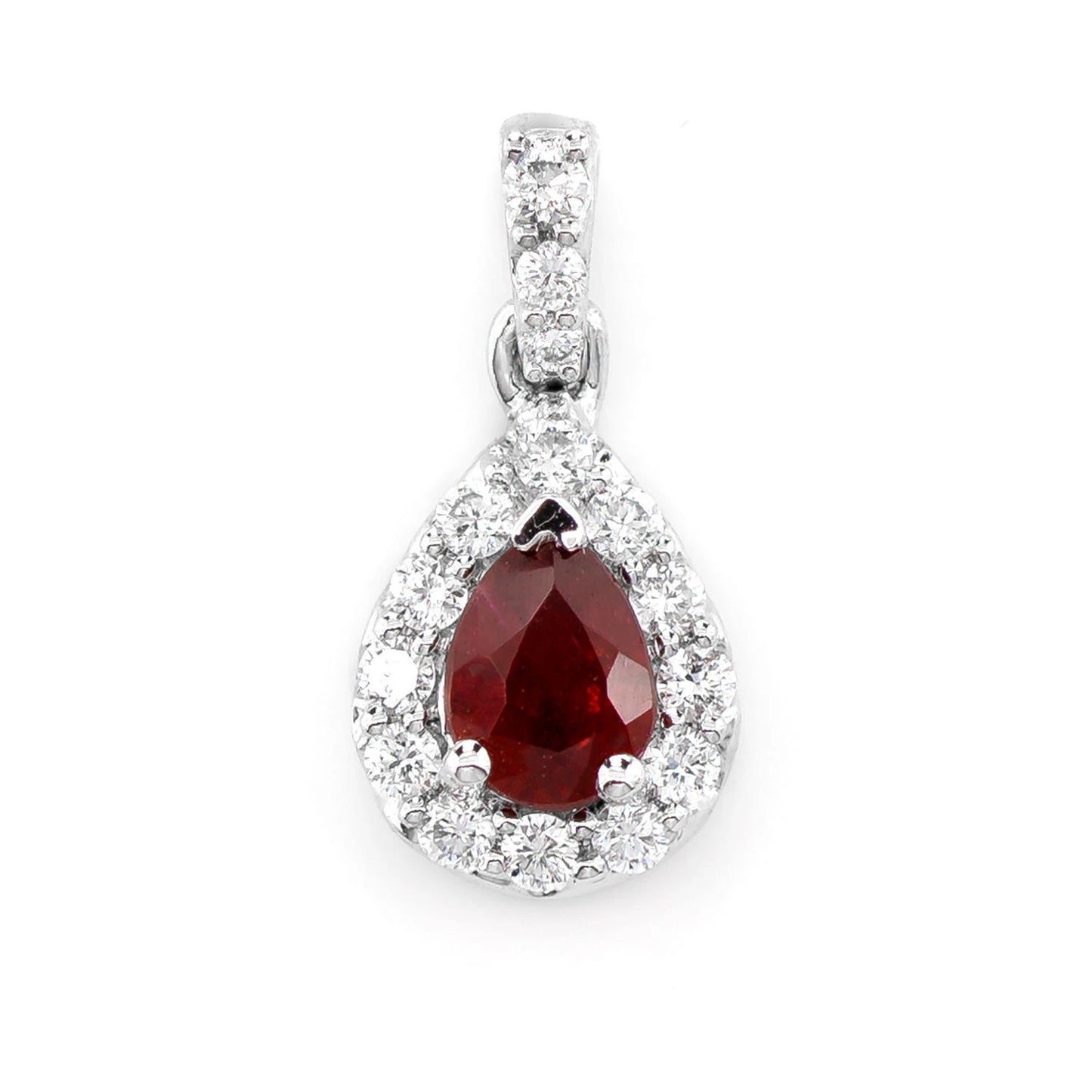 Pear Ruby with Diamond Halo Pendant
