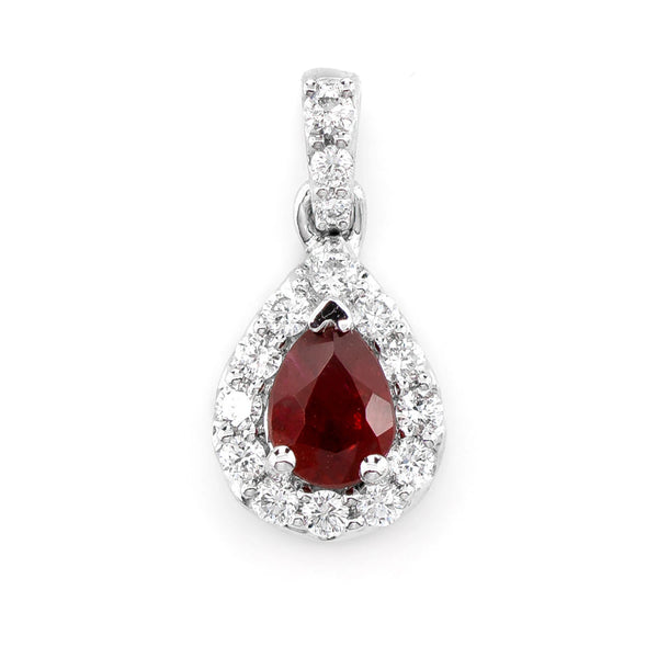 Pear Ruby with Diamond Halo Pendant