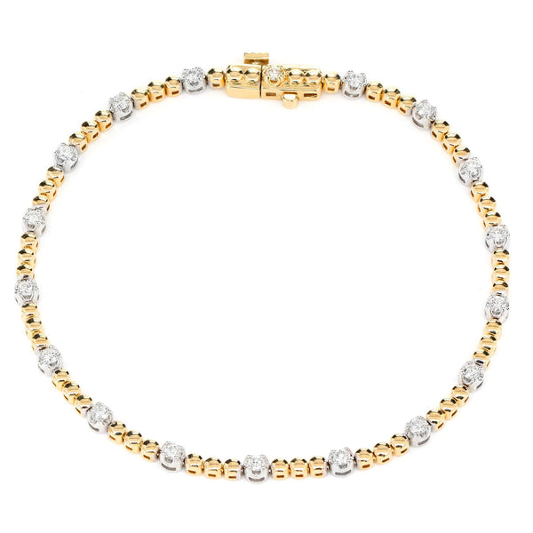 Crown Set Beaded Diamond Link Bracelet