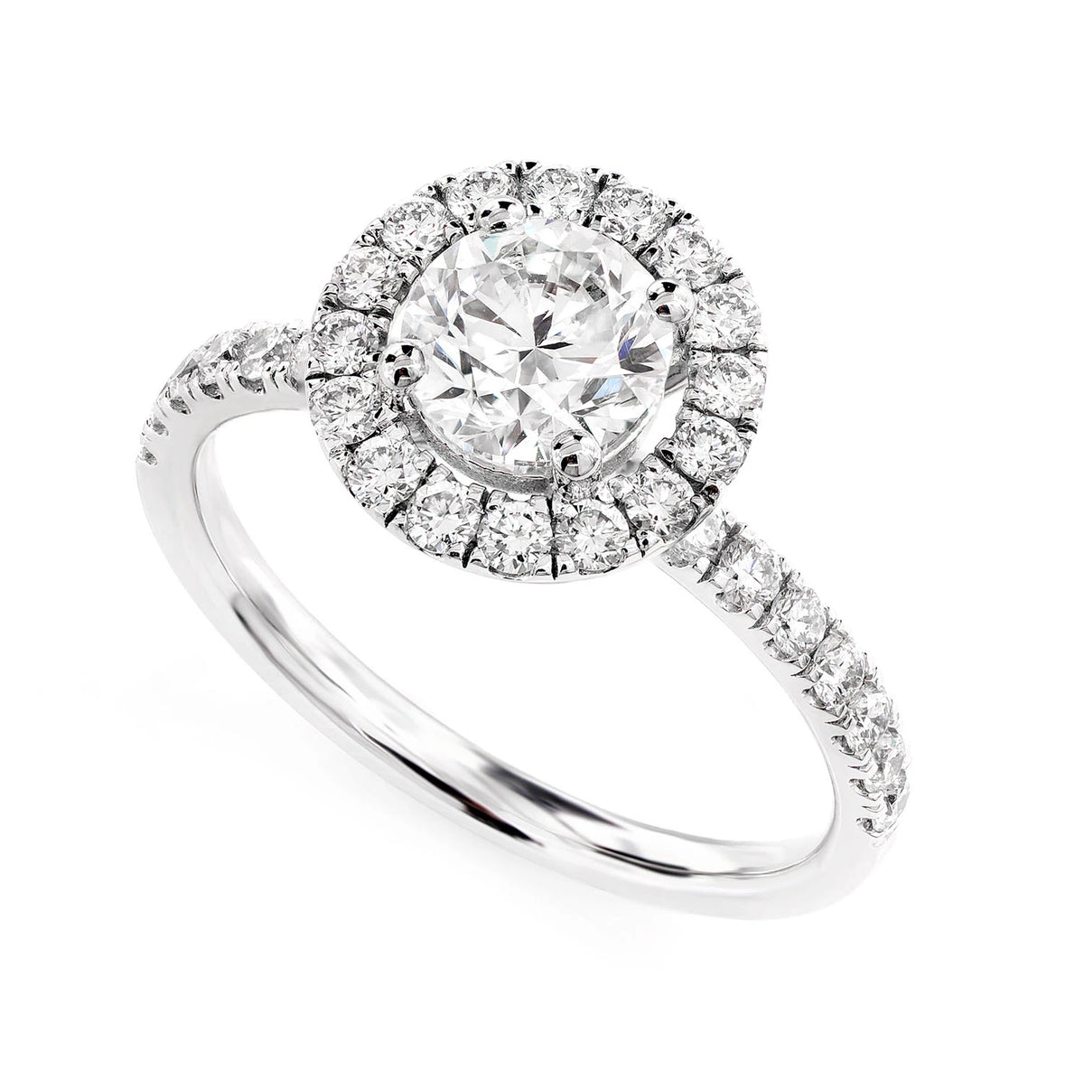 One Row Halo Diamond Engagement Ring