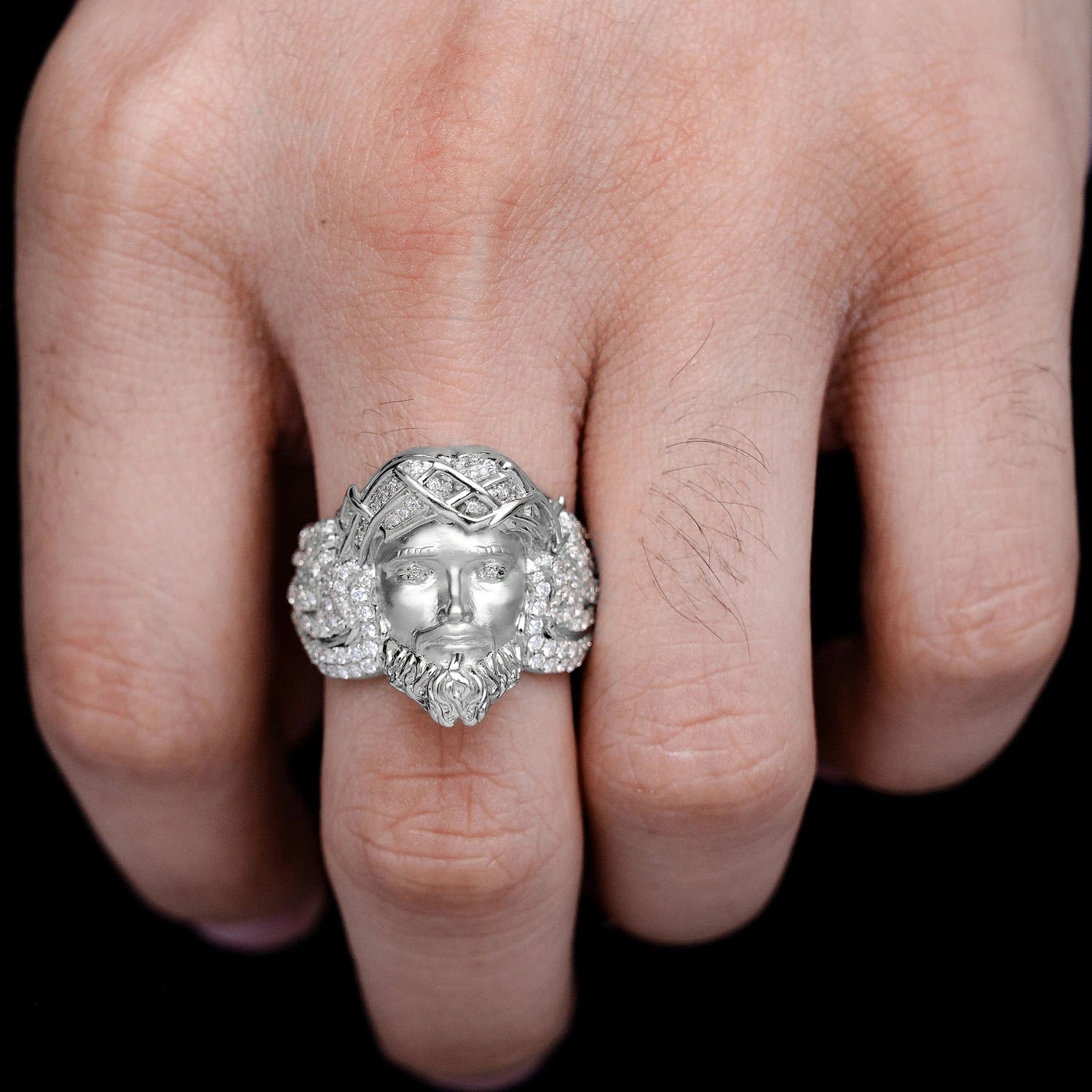 Jesus Portrait Diamond Signet Ring in 10K white gold, alternate view
