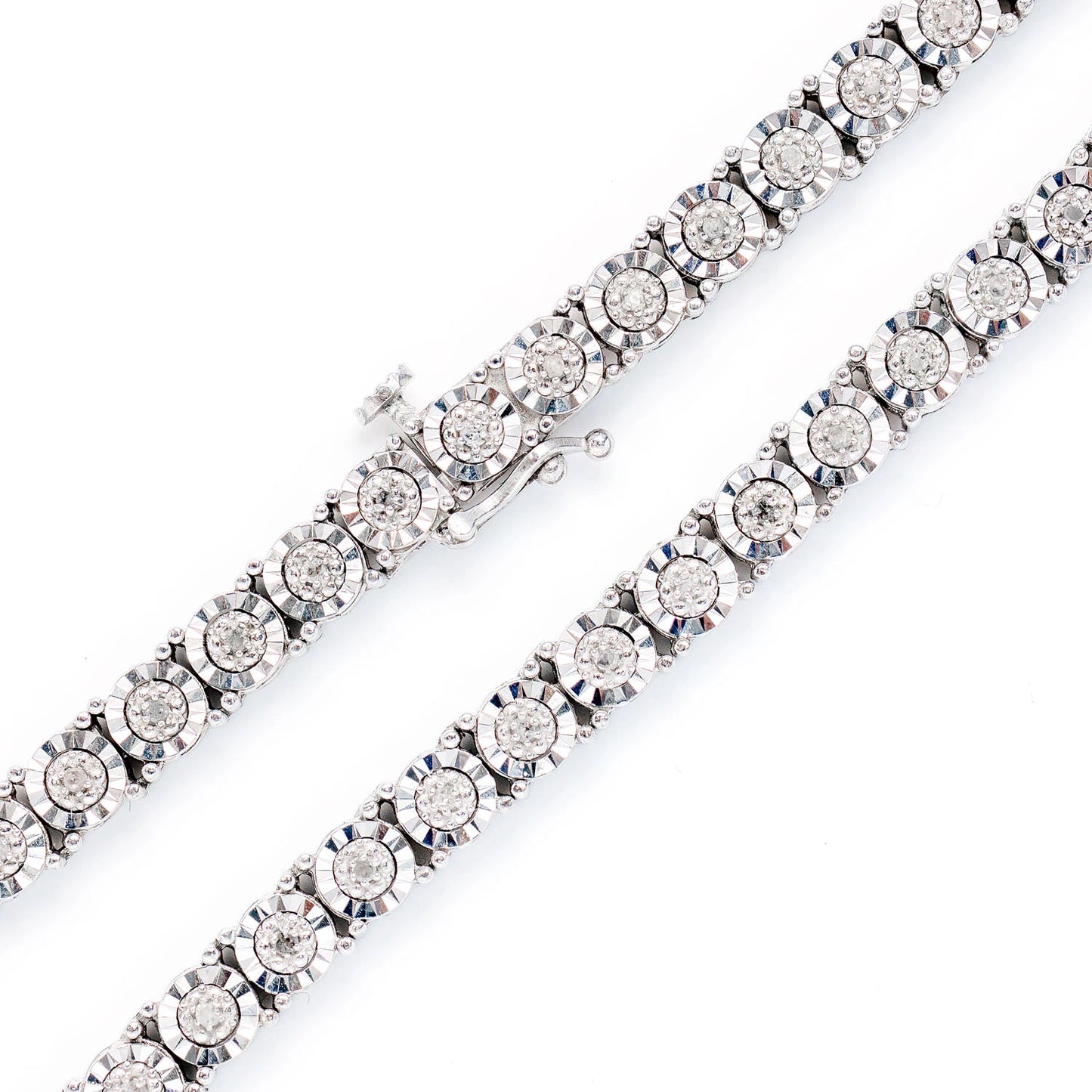 Sterling Silver 4mm Miracle Set Lab Diamond Tennis Necklace