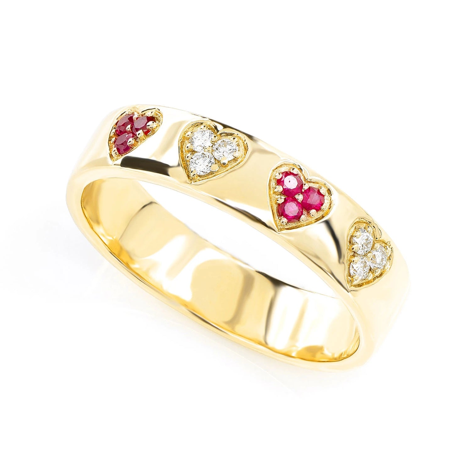 Ruby and Diamond Cluster Heart Band Ring