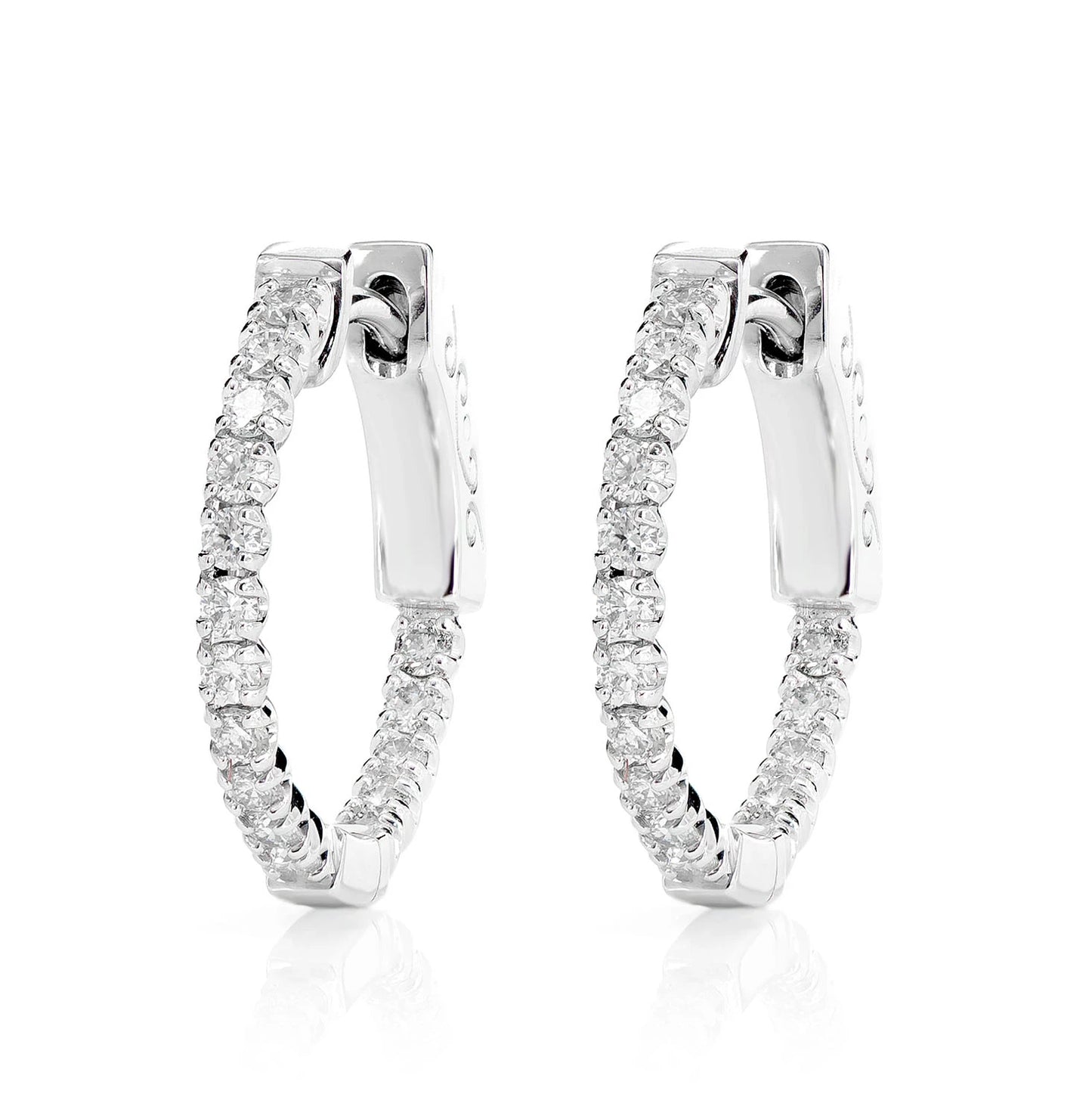 Diamond Inside Outside Quick Release Hoop Earrings 0.50ctw