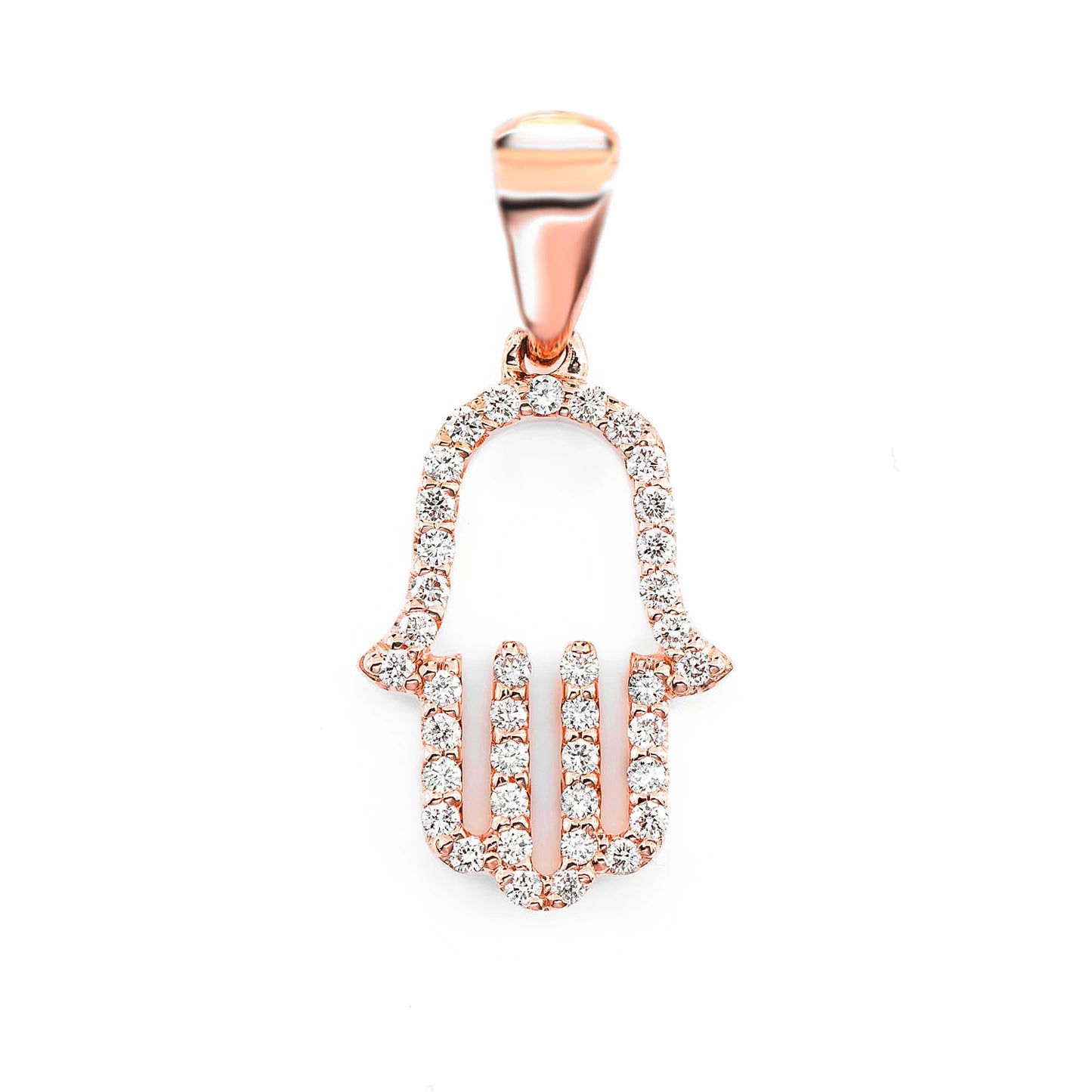 Open Hamsa Diamond Pendant in 14K rose gold, front view