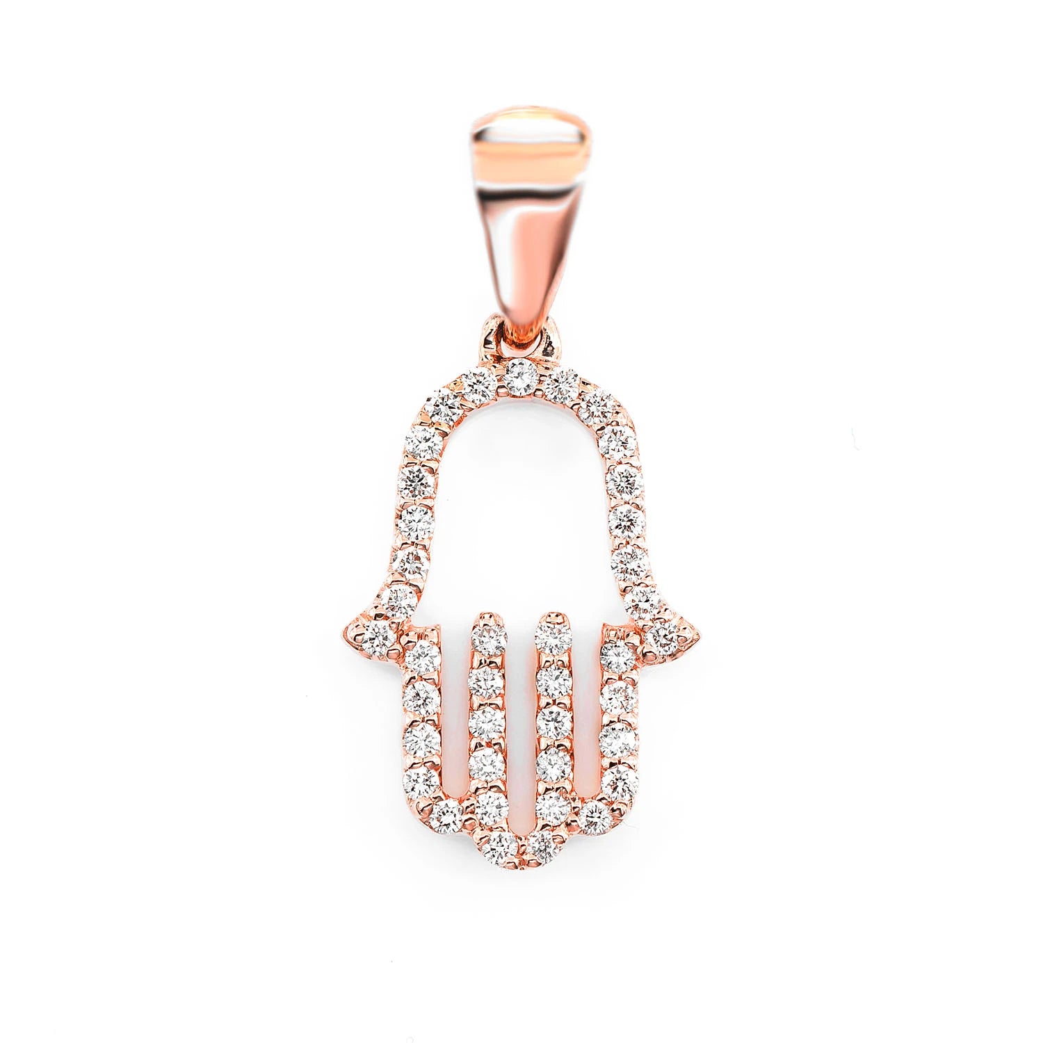 Open Hamsa Diamond Pendant in 14K rose gold, front view