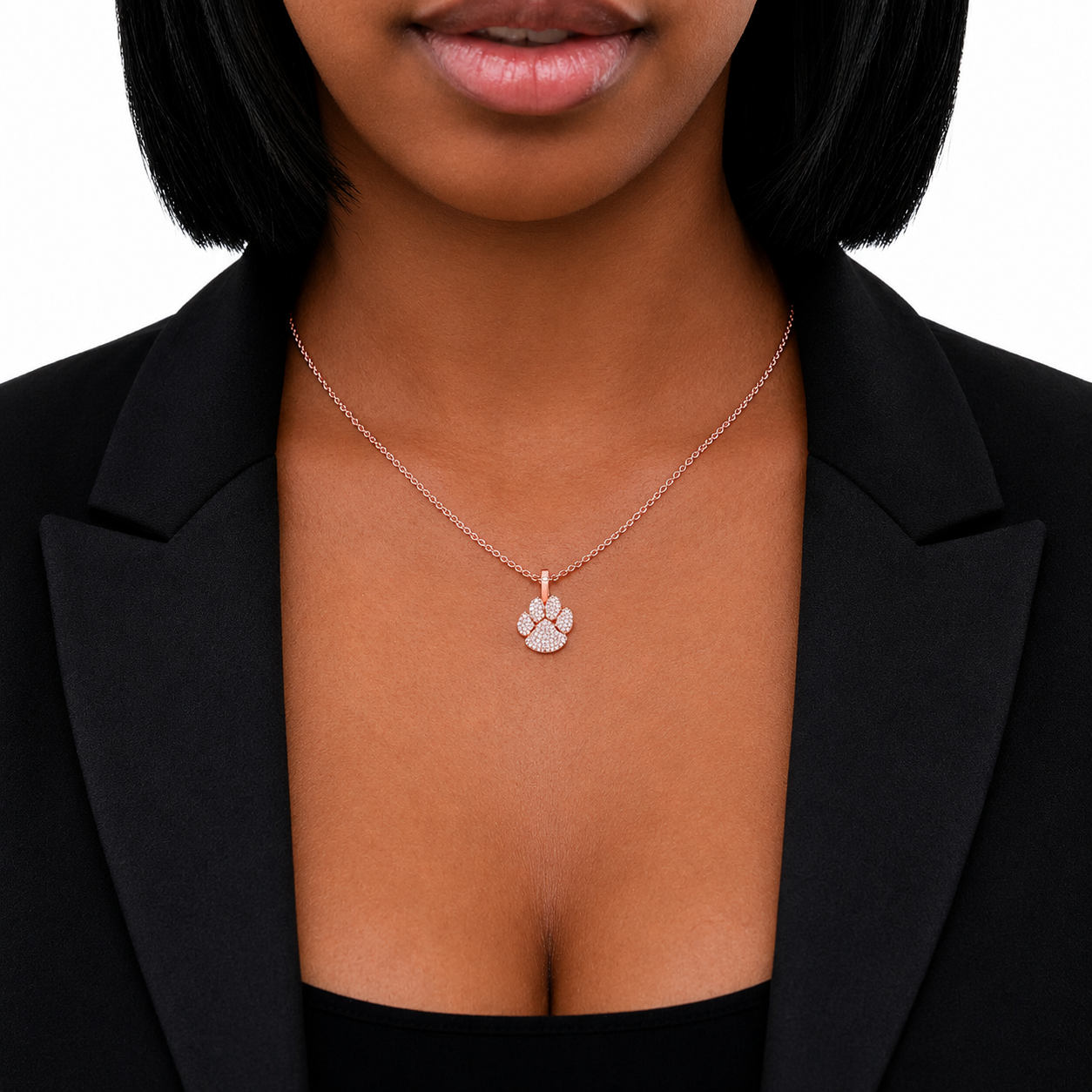 Dog Paw Diamond Pendant in 14K rose gold, angled view