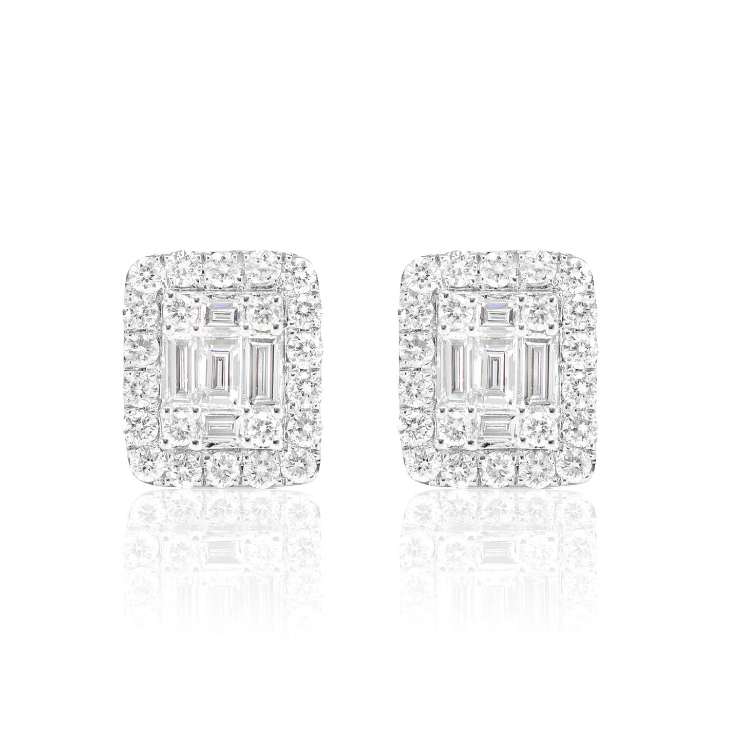 Halo Diamond Baguette Stud Earrings