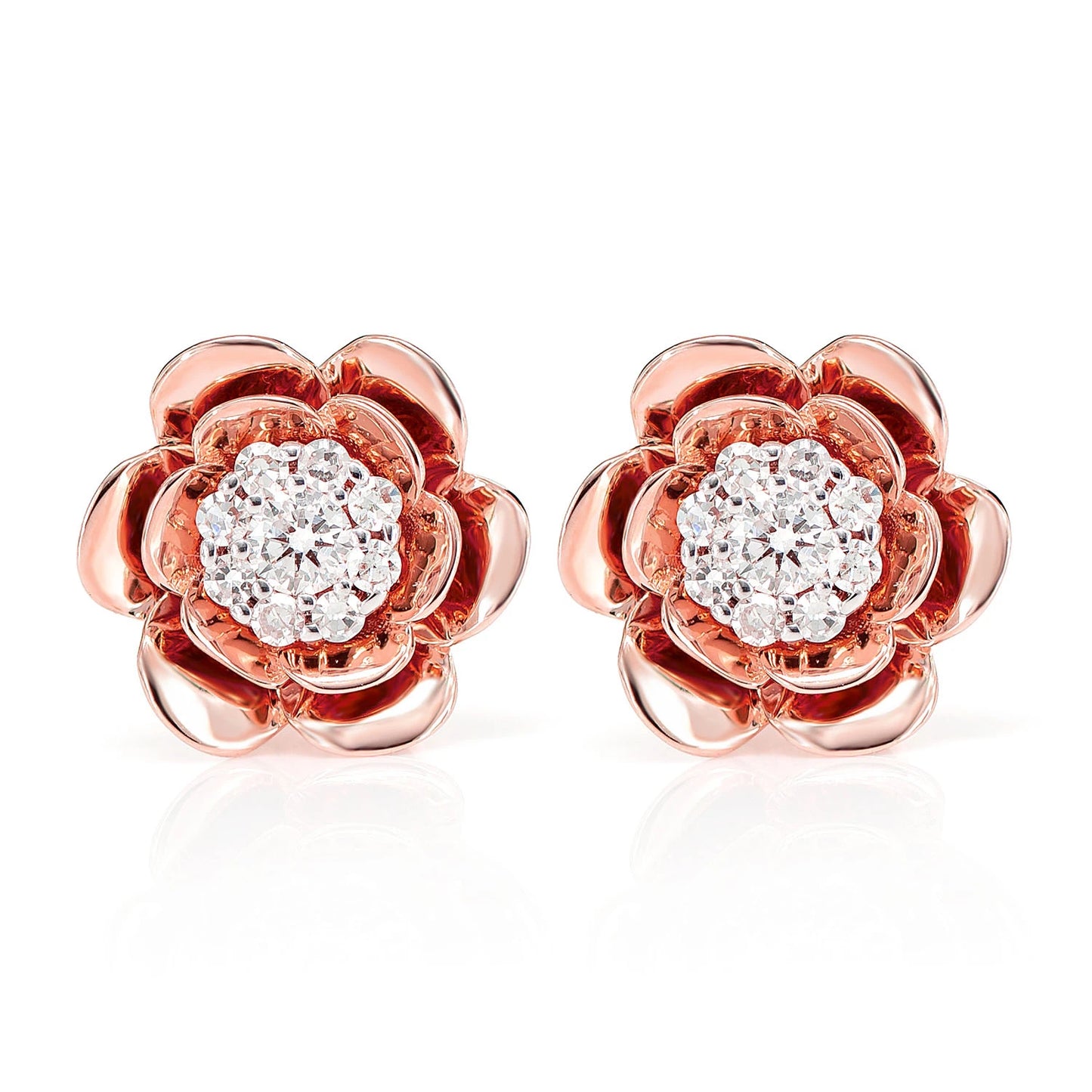 Bloomed Flower Diamond Cluster Stud Earrings