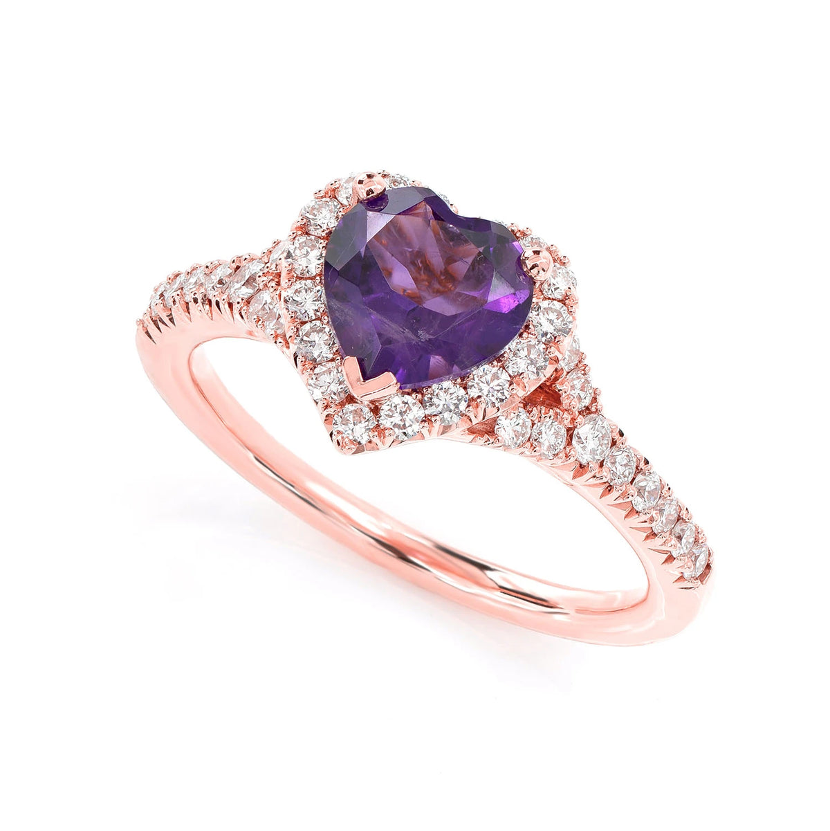 Heart Amethyst and Diamond Halo Ring