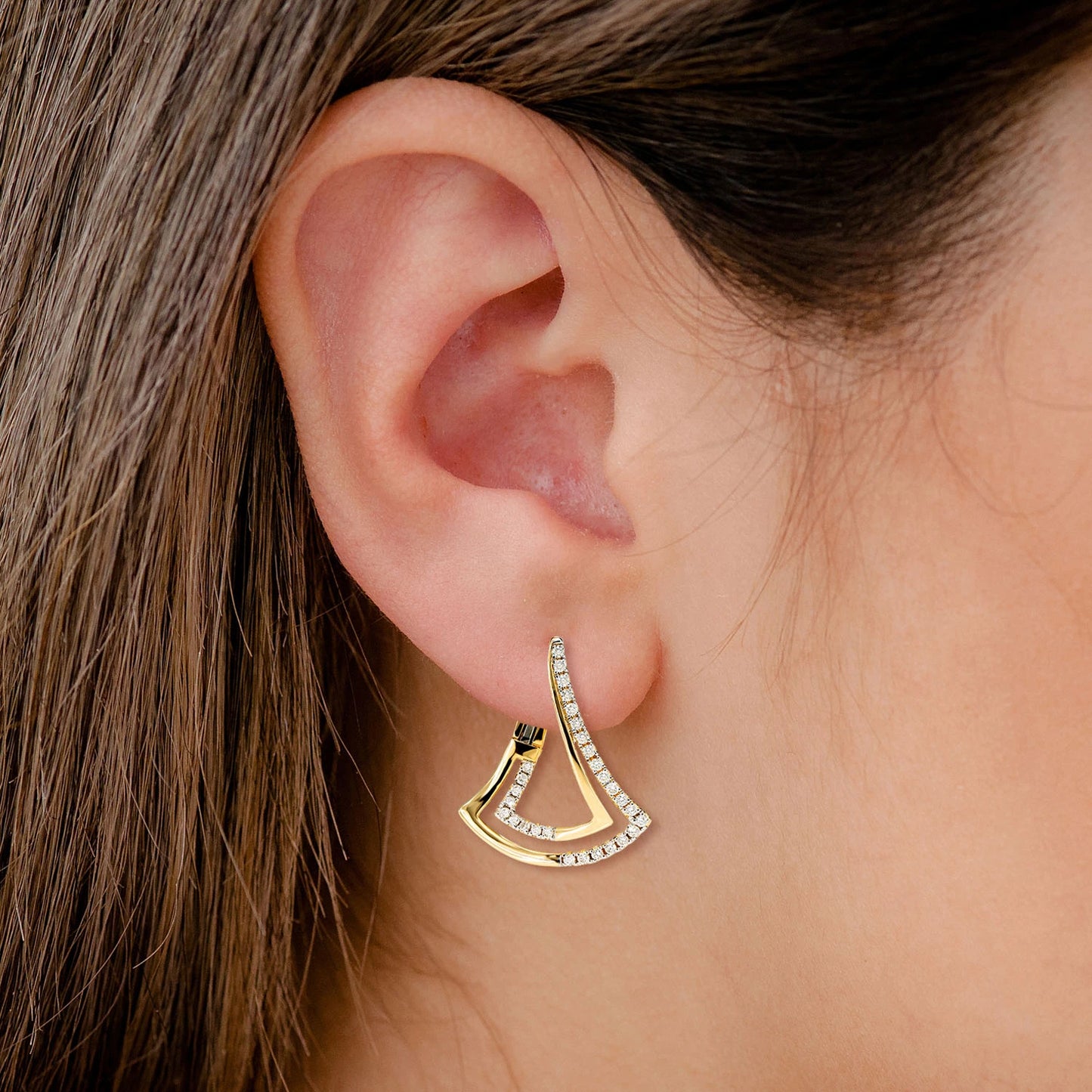 Two Row Chevron Diamond Half Hoop Earrings