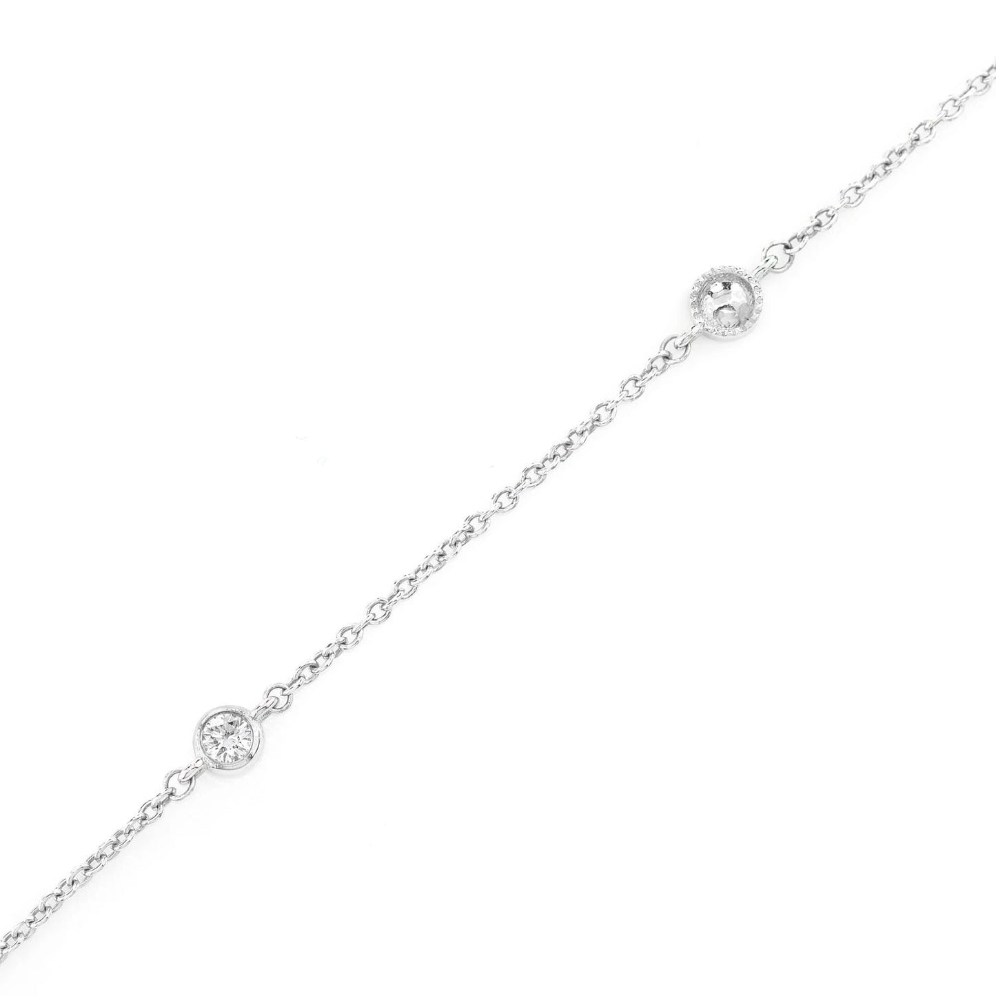 Bead & Bezel Diamond Bracelet in 14K white gold, 0.10ctw, angled view