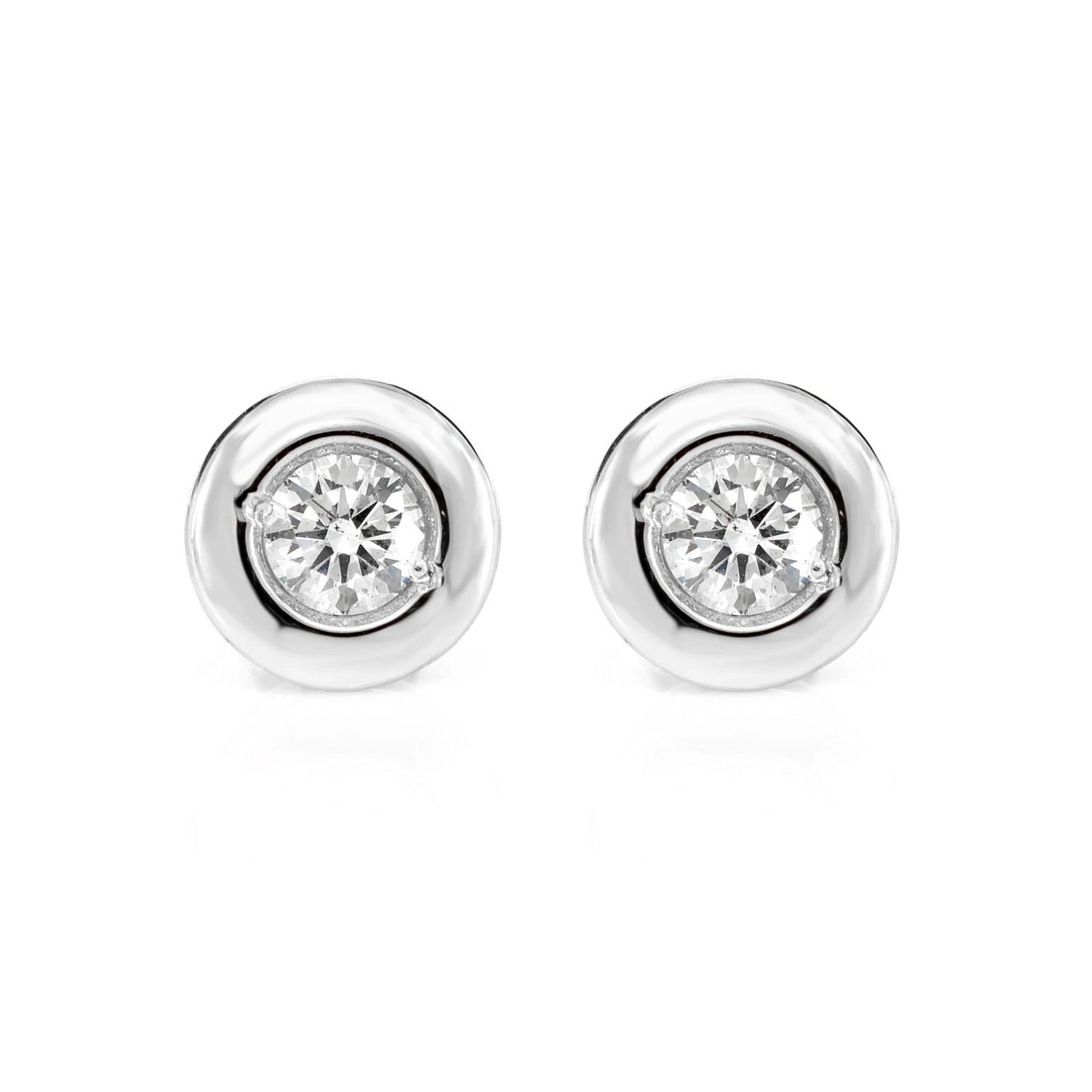 Wide Bezel Set Diamond Stud Earrings