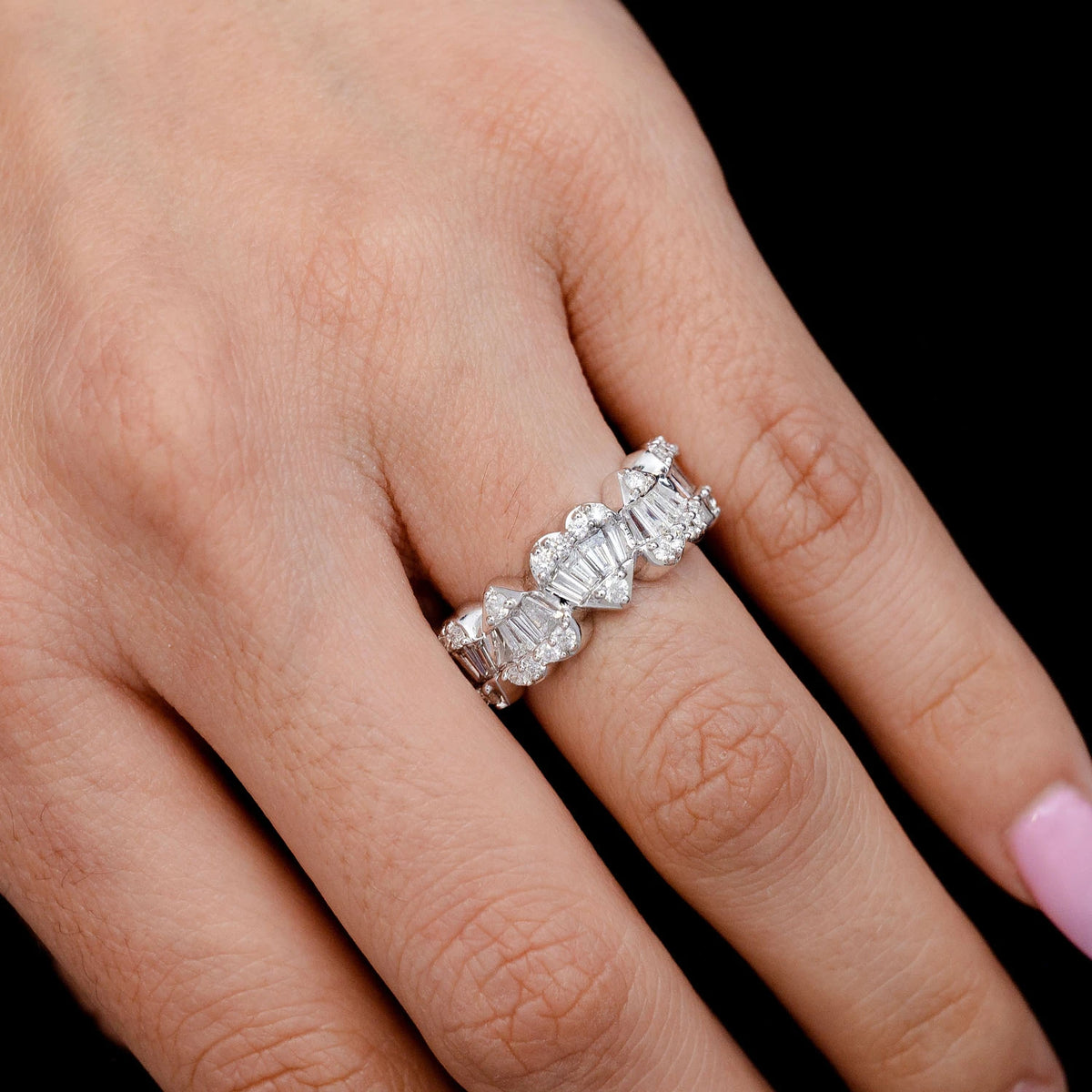 Five Baguette and Round Diamond Heart Ring