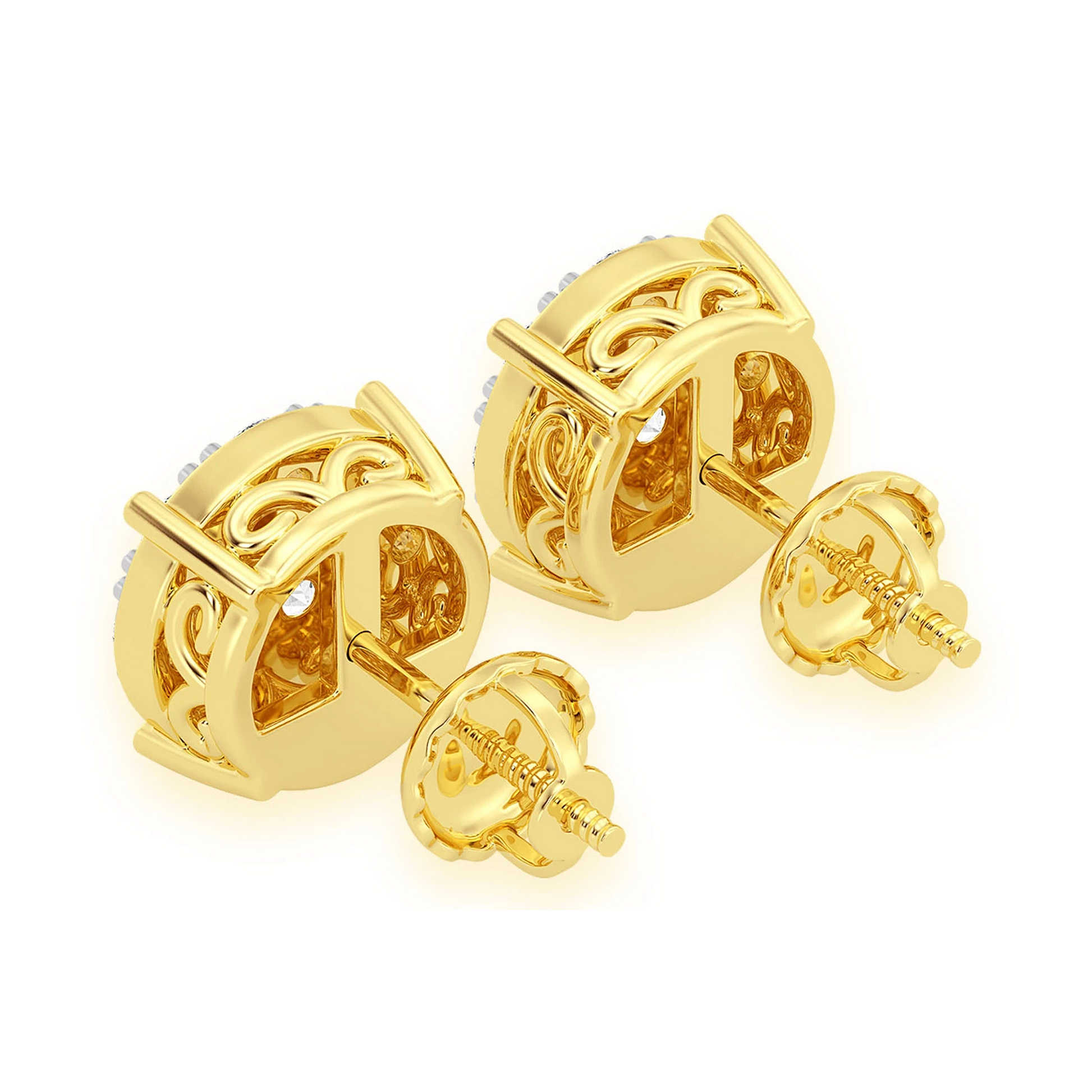 Mosaic Diamond Studs in 14K yellow gold, 2.00ctw, back view