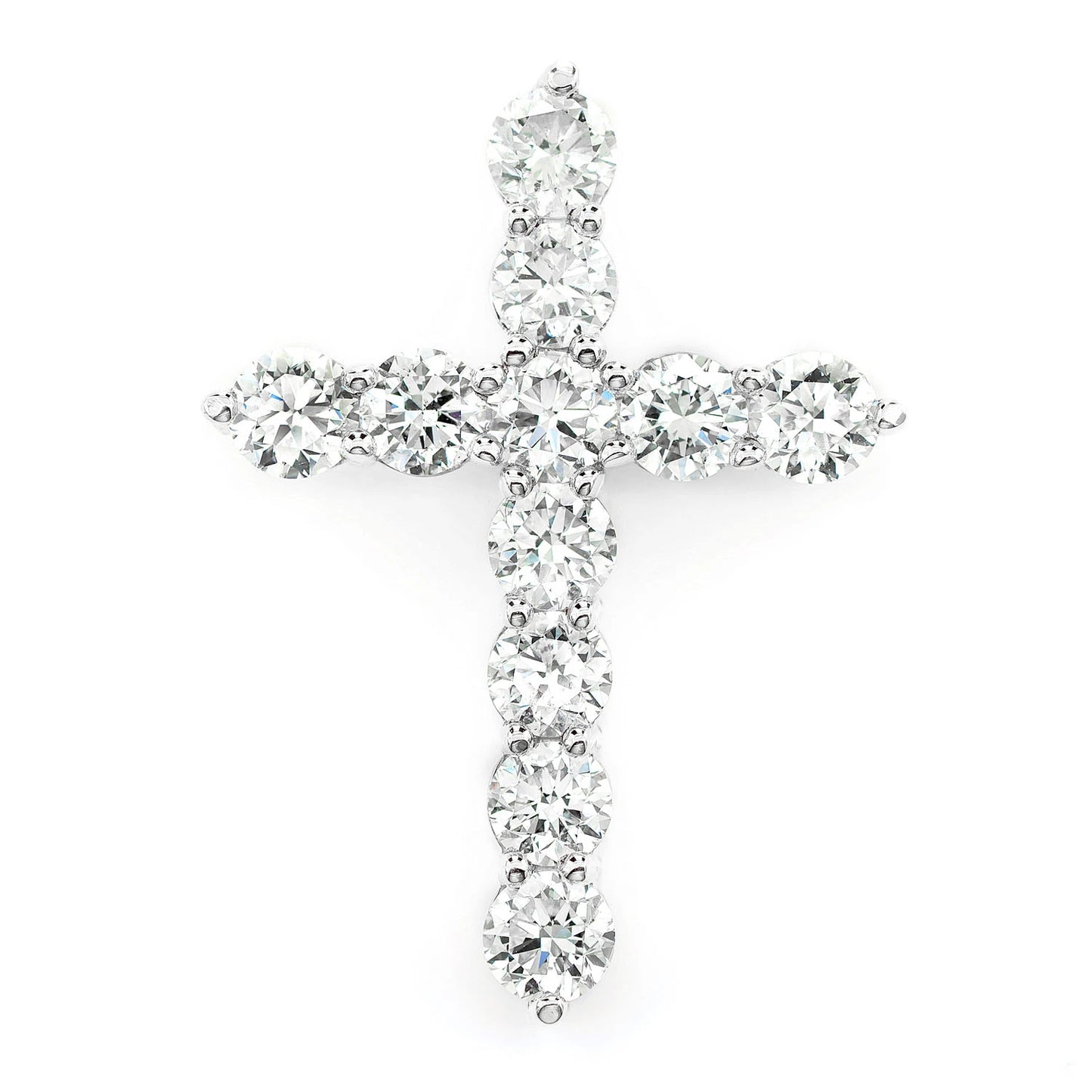 11 Stone Hidden Bail Cross in 14K white gold, Statement | 4.45ctw, front view