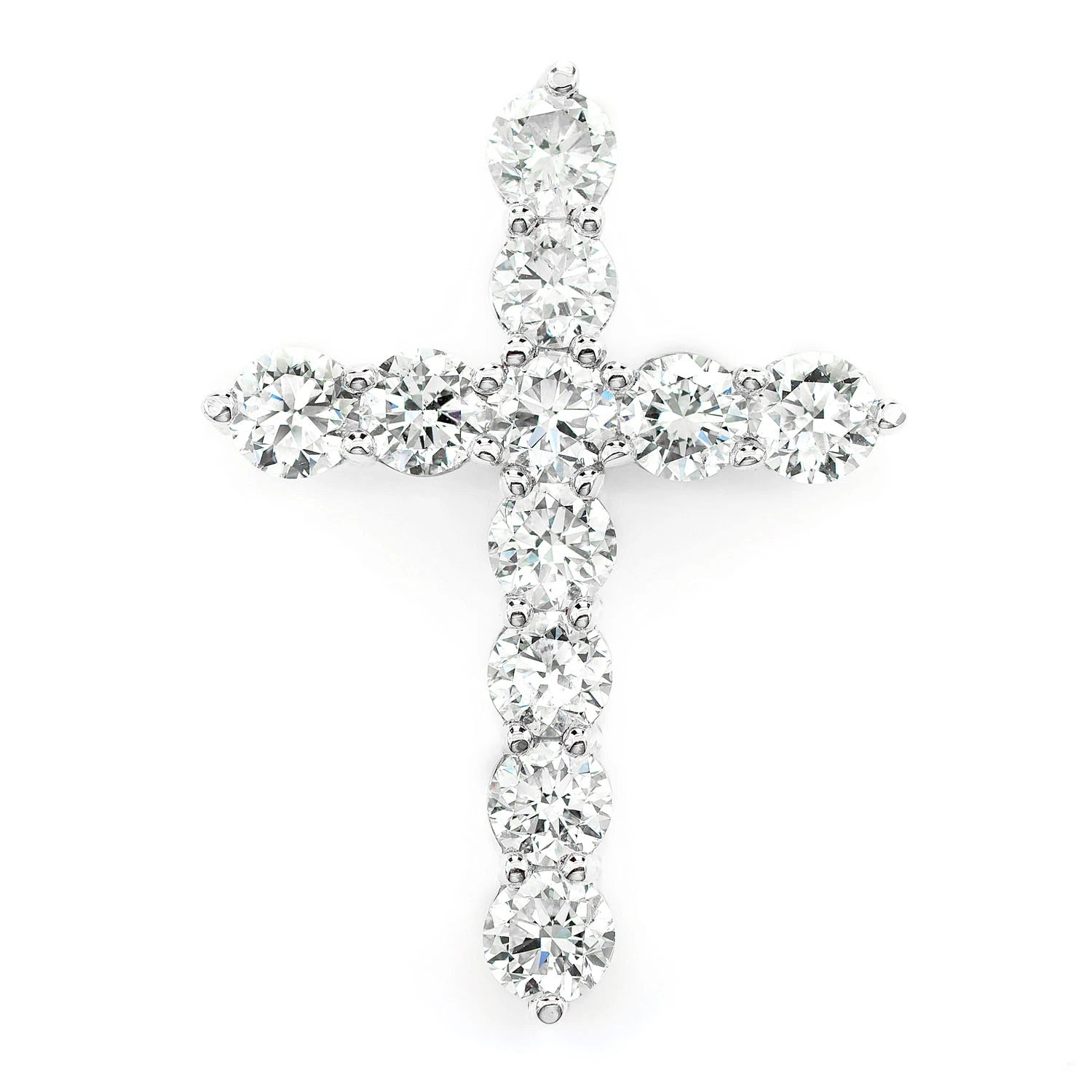 11 Stone Hidden Bail Cross in 14K white gold, Statement | 4.45ctw, front view