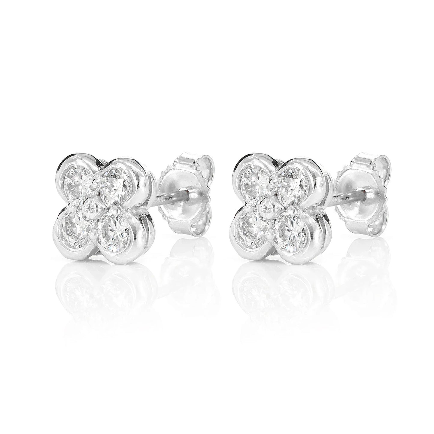 Diamond Clover Bezel Stud Earrings