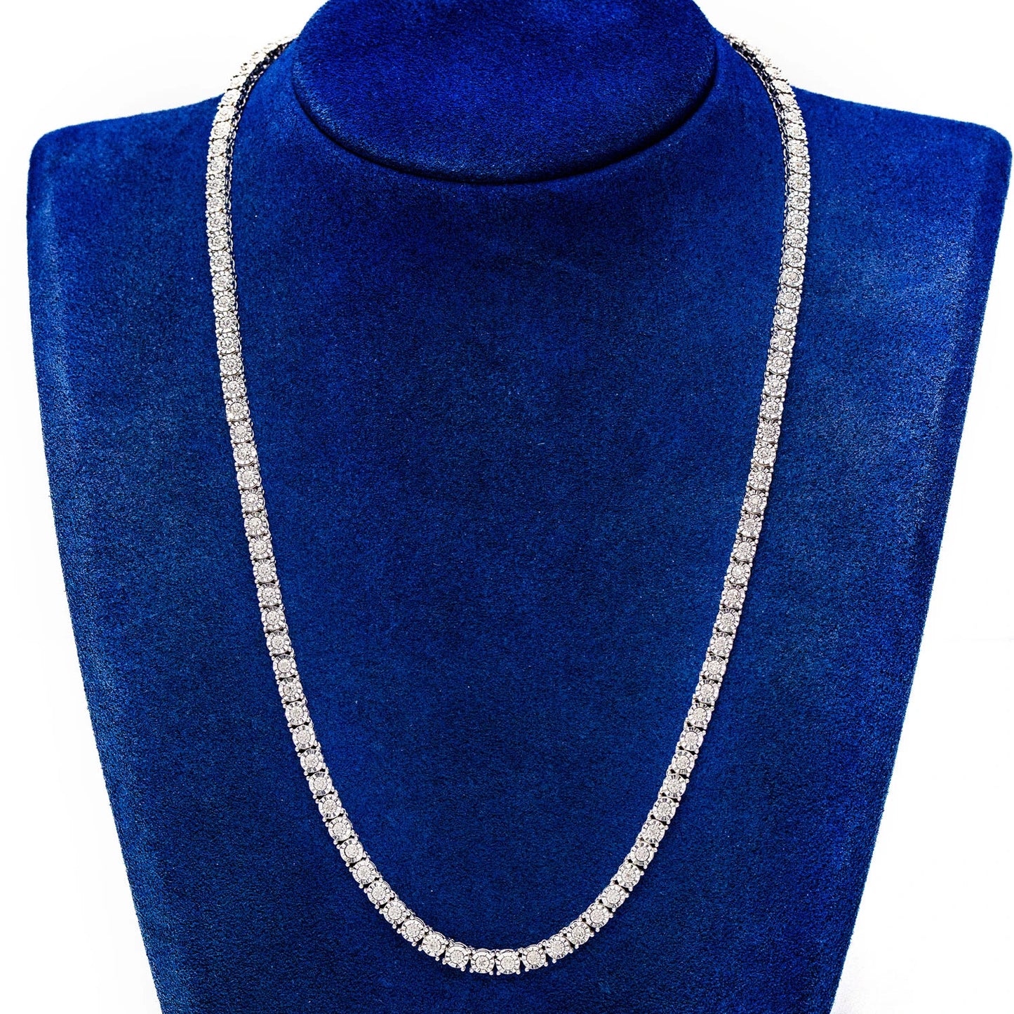 Sterling Silver 4mm Miracle Set Lab Diamond Tennis Necklace