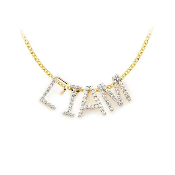 Letter & Number Pendant in 14K yellow gold, detail view