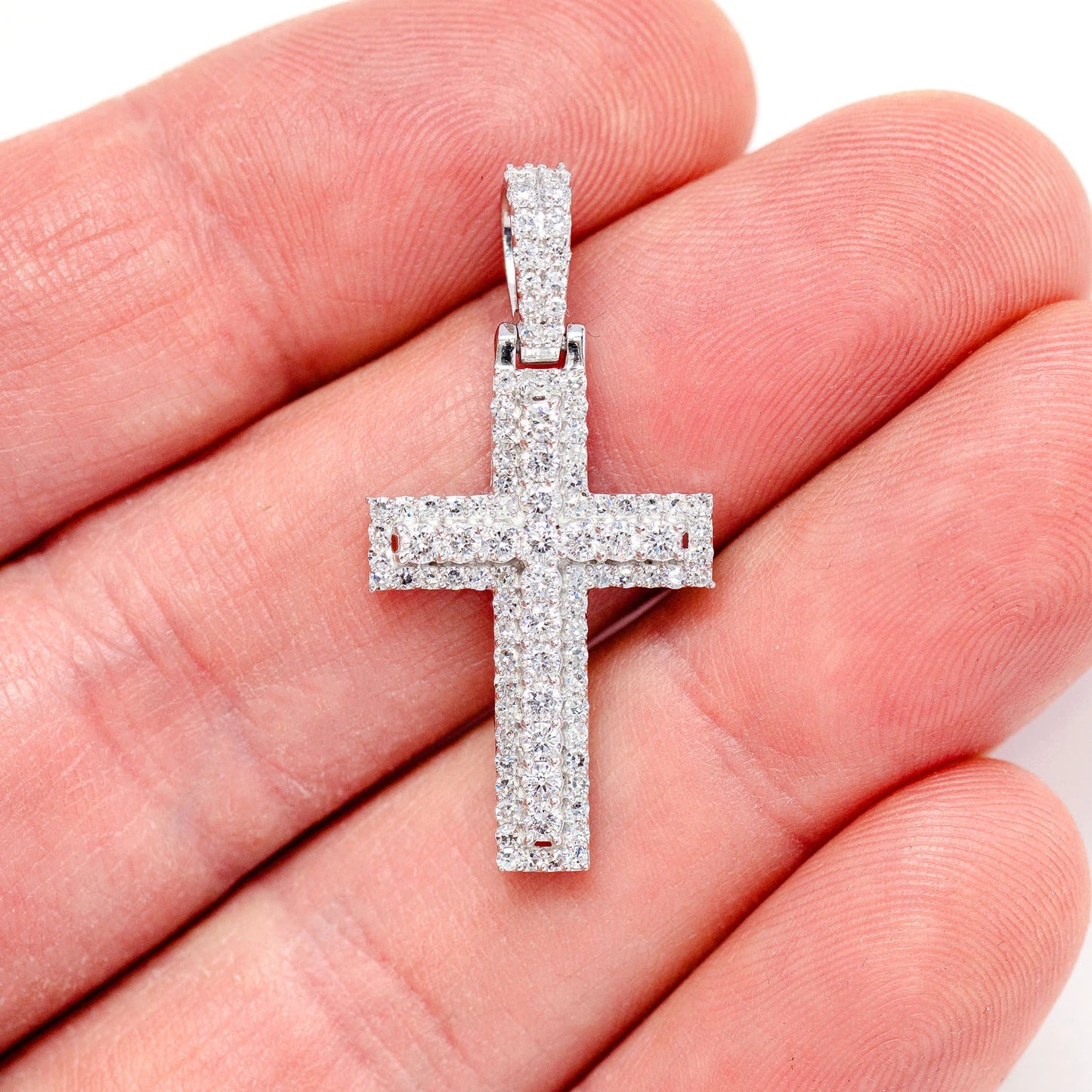 Sterling Silver Small Single 2 Layer Cross Lab Diamond Pendant